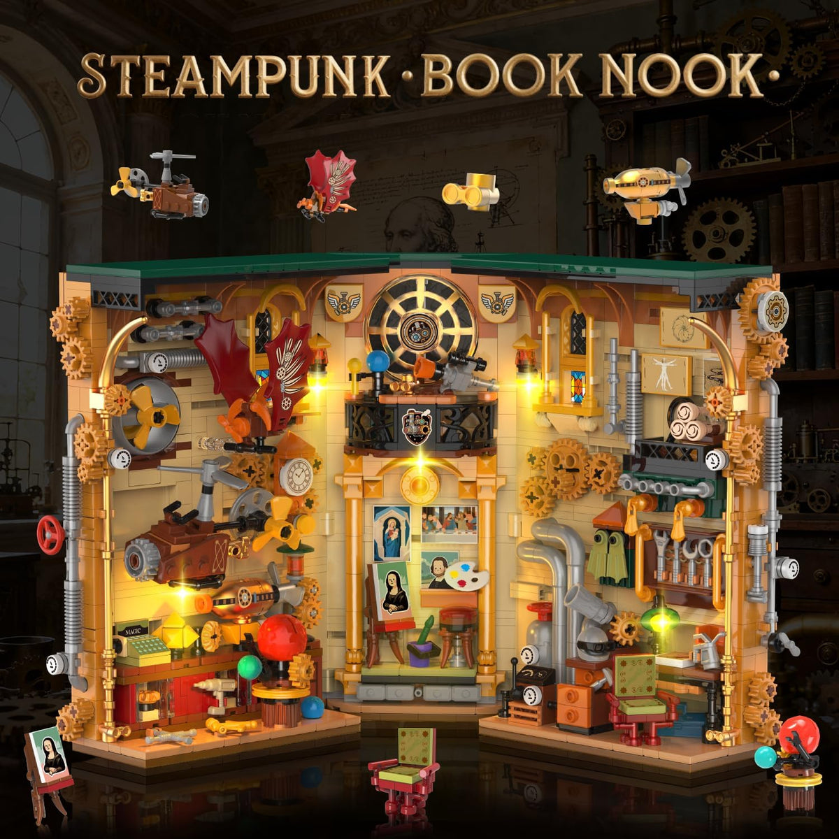INSOON Steampunk Book Nook Building Set with Lights SC9965