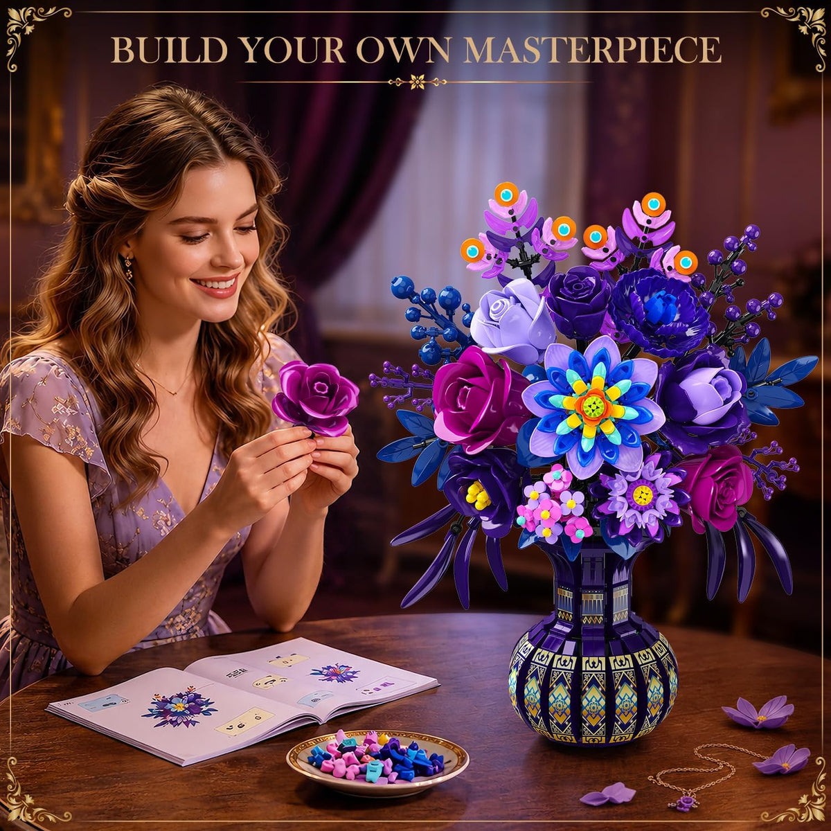 INSOON Purple Flower Bouquet Building Set with Vase SC8857