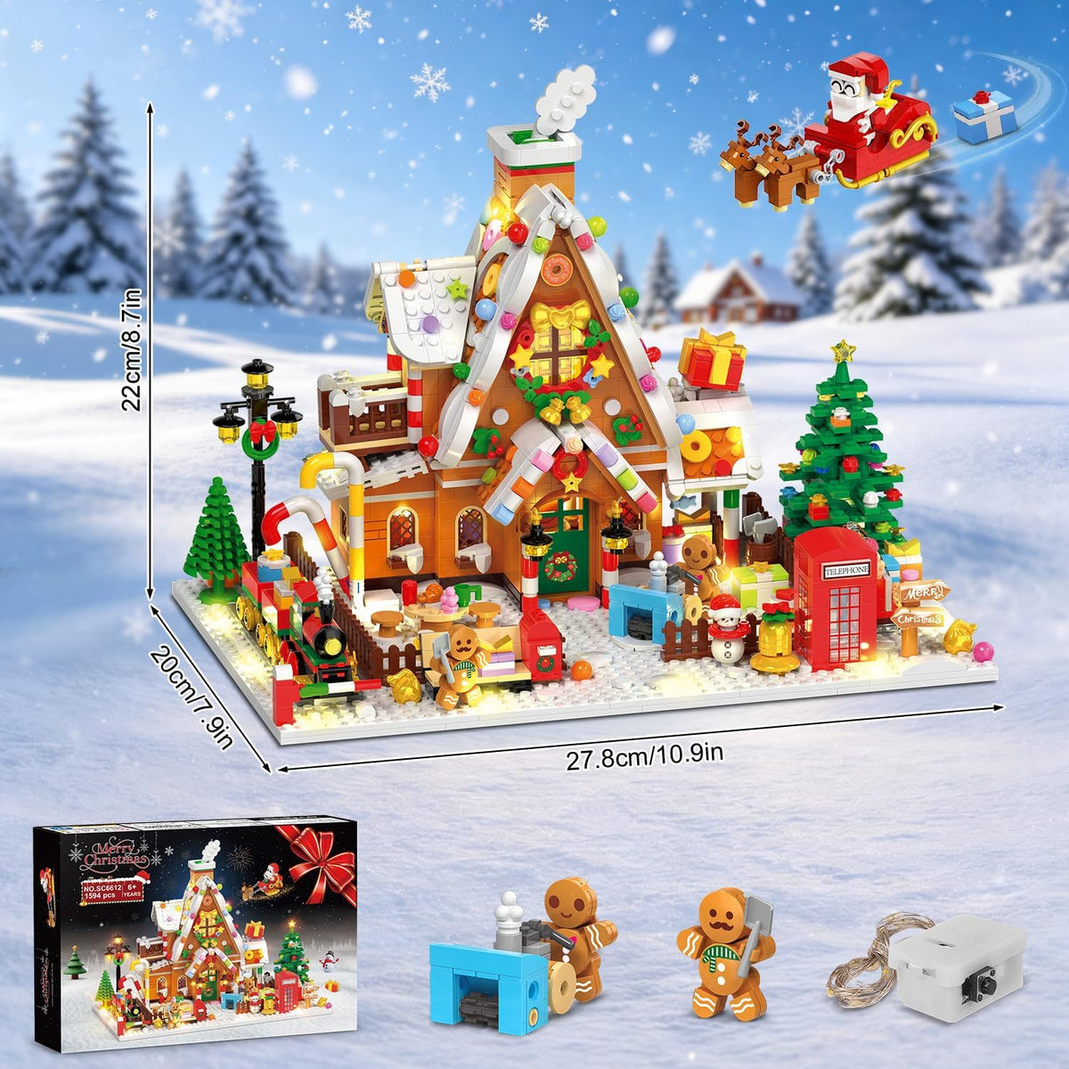 INSOON 2026 Christmas Gingerbread House Mini Building Set with Lights SC6612