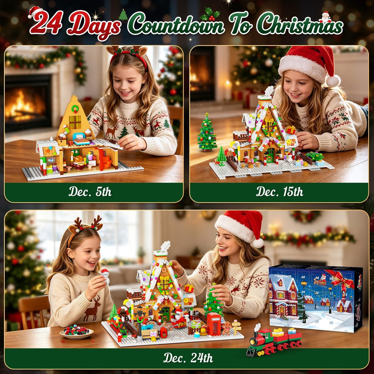 INSOON 2026 Advent Calendar Mini Gingerbread House Building Blocks Set with Lights SC6611