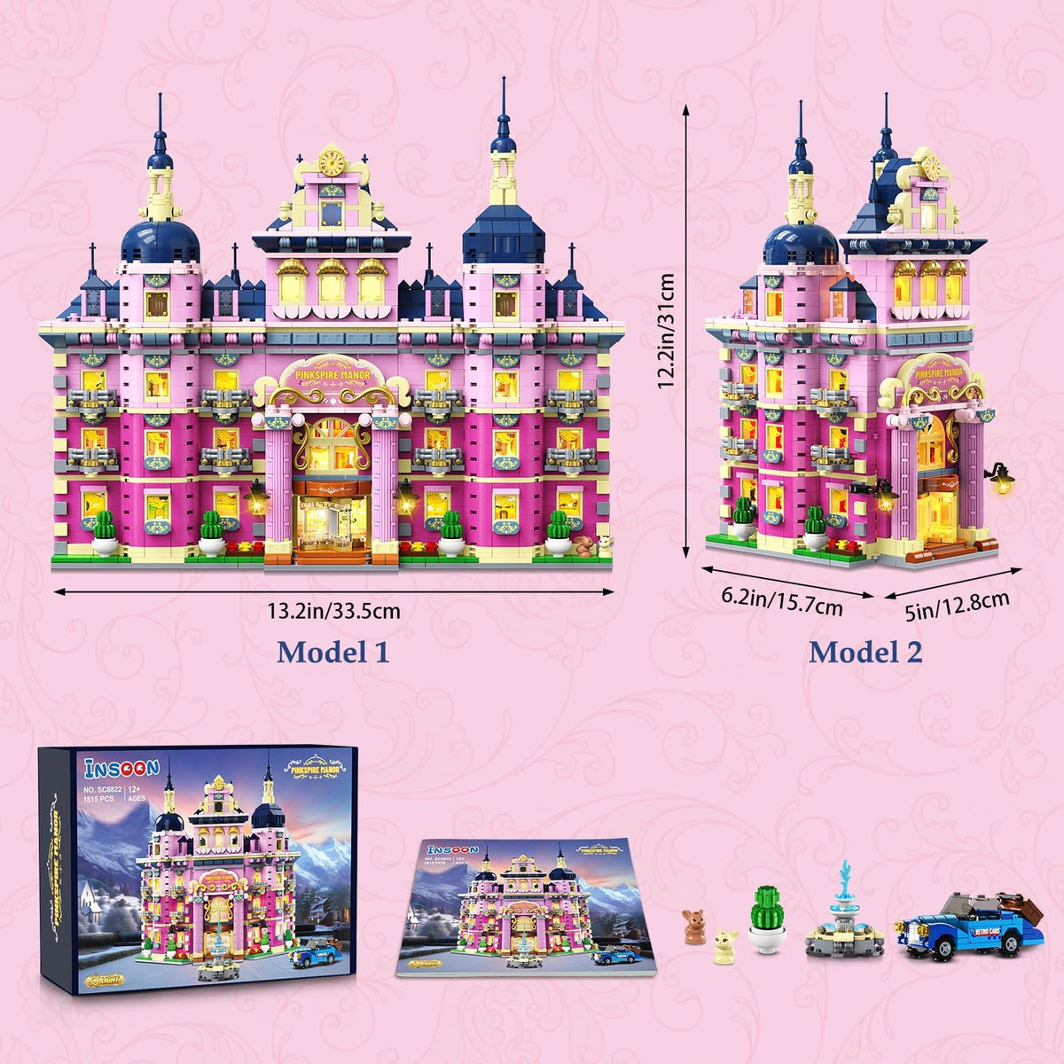 INSOON Pink Estate House Building Set with Lights SC8822
