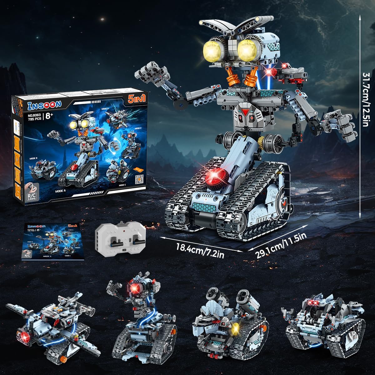 INSOON 5-in-1 App & Remote Control Tracked Robot Tank Building Set 8063