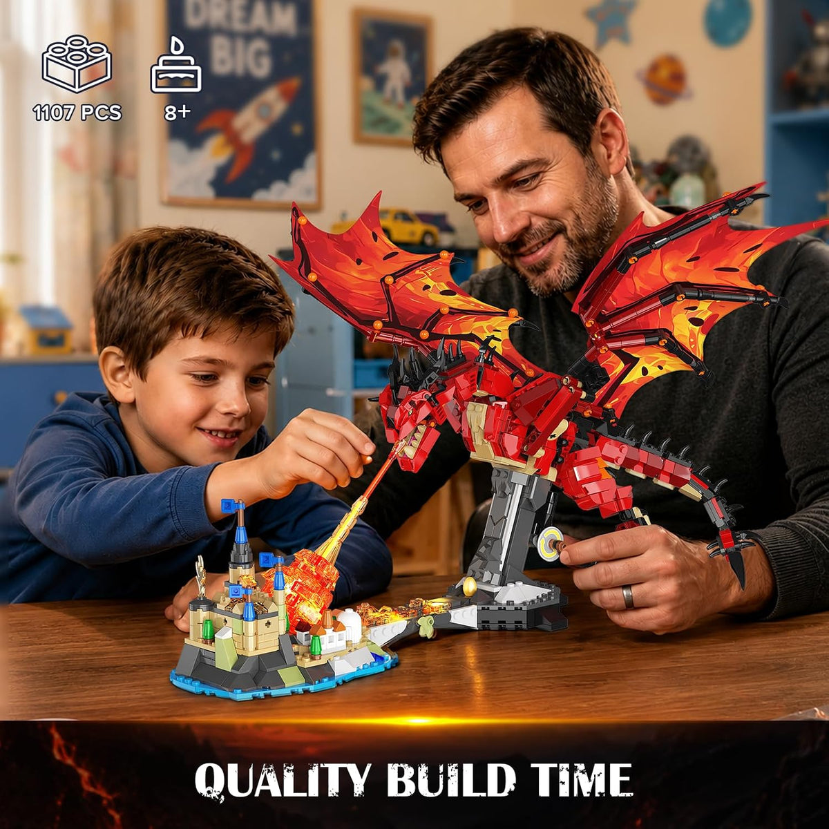 INSOON Mechanical Fire Dragon Building Set Toy with Light HG1110