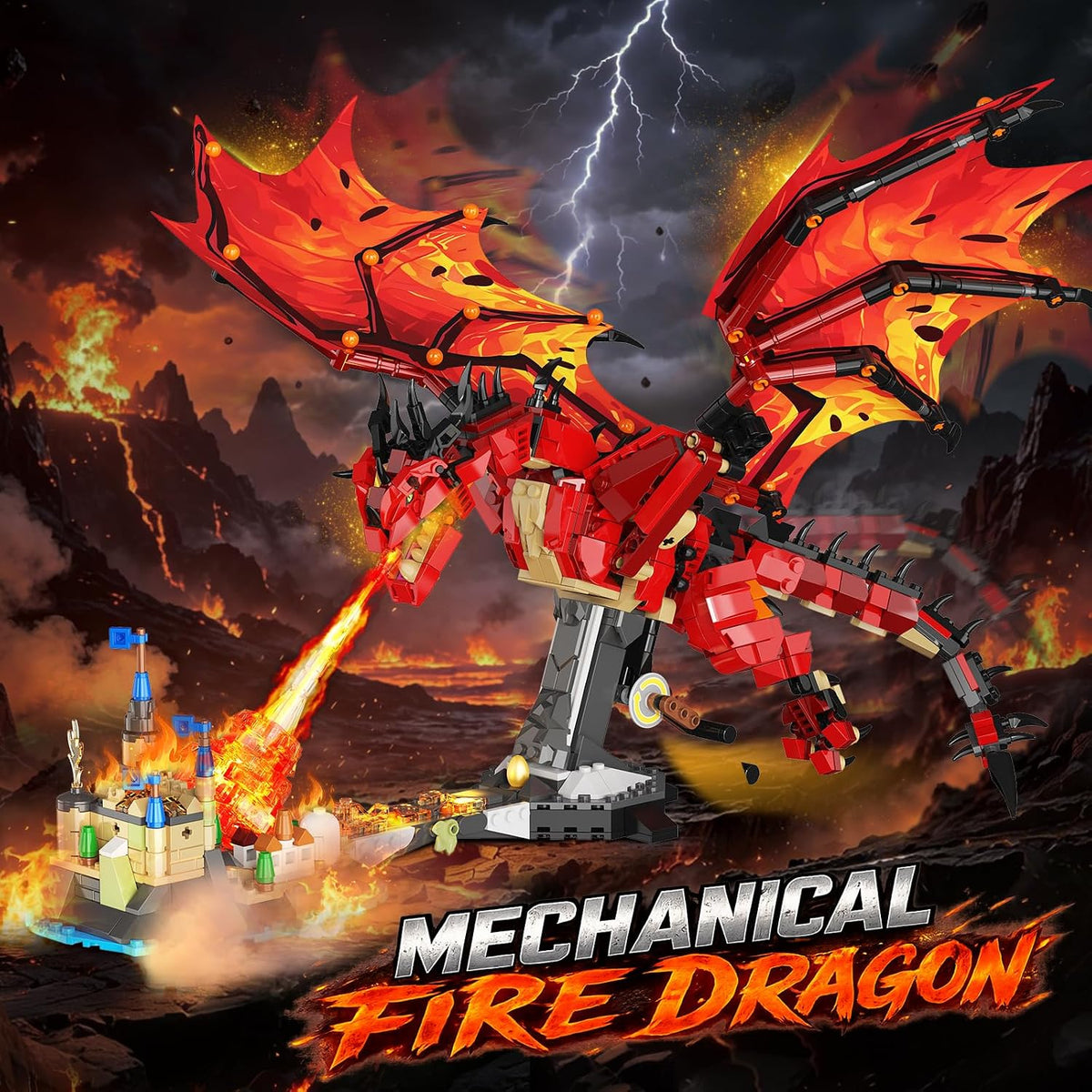 INSOON Mechanical Fire Dragon Building Set Toy with Light HG1110