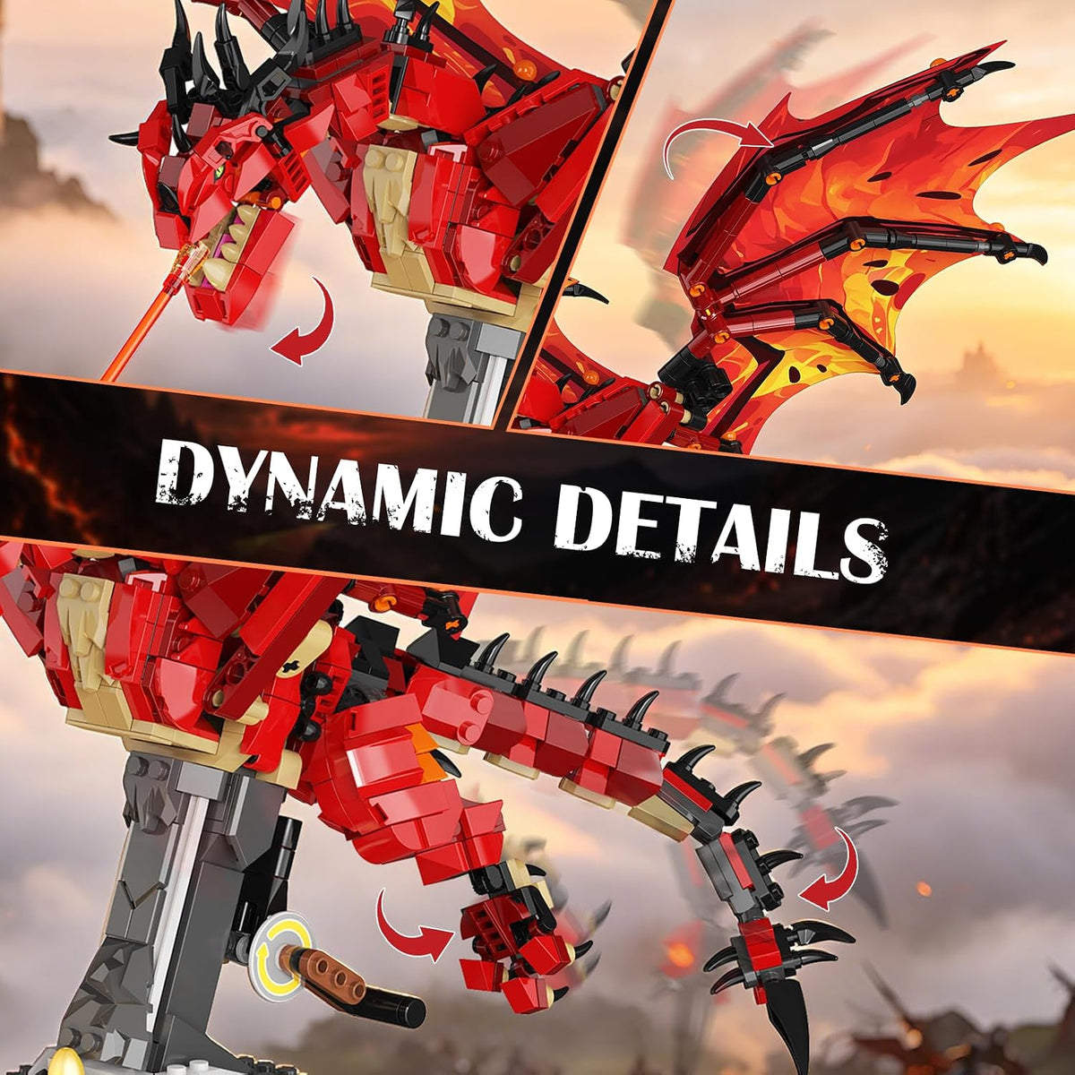 INSOON Mechanical Fire Dragon Building Set Toy with Light HG1110