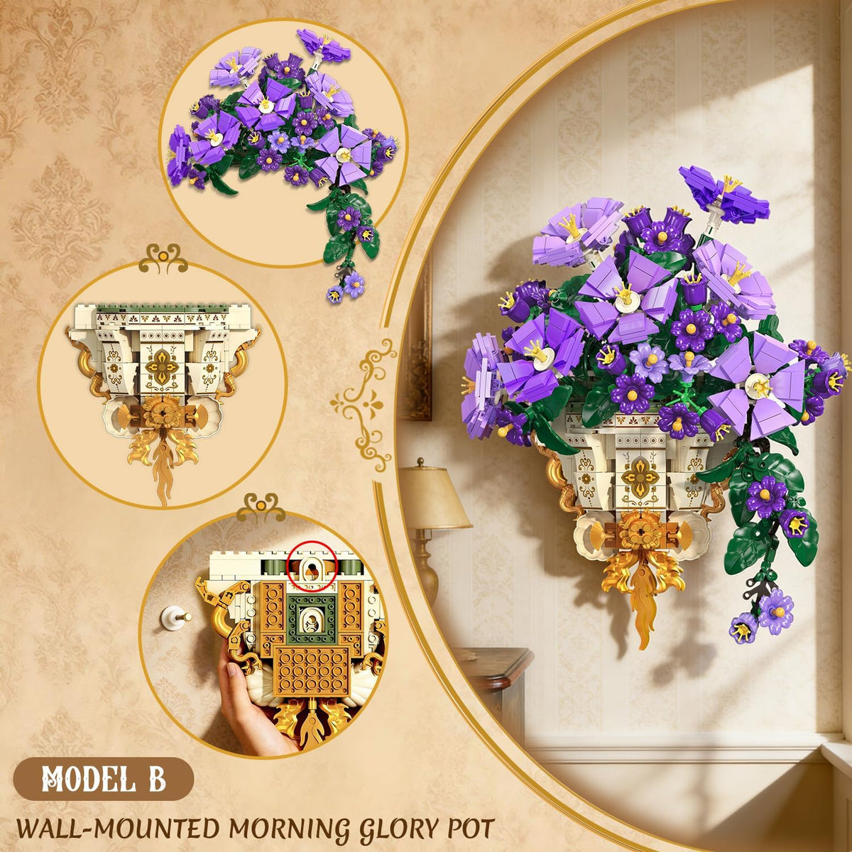 INSOON 2-in-1 Morning Glory Botanical Building Set with Vase SC8833