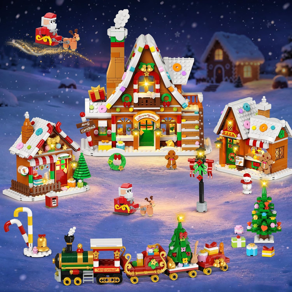 INSOON Gingerbread House Christmas Village Mini Building Set with Lights SC9918