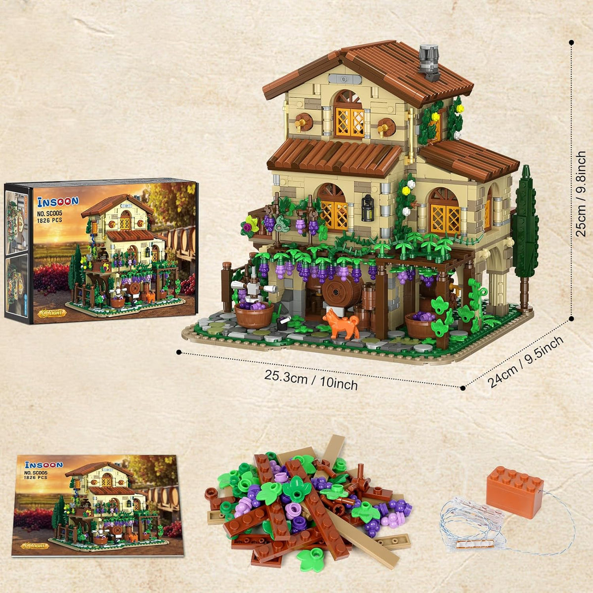 INSOON Winery Chateau House Building Set with Lights SC005