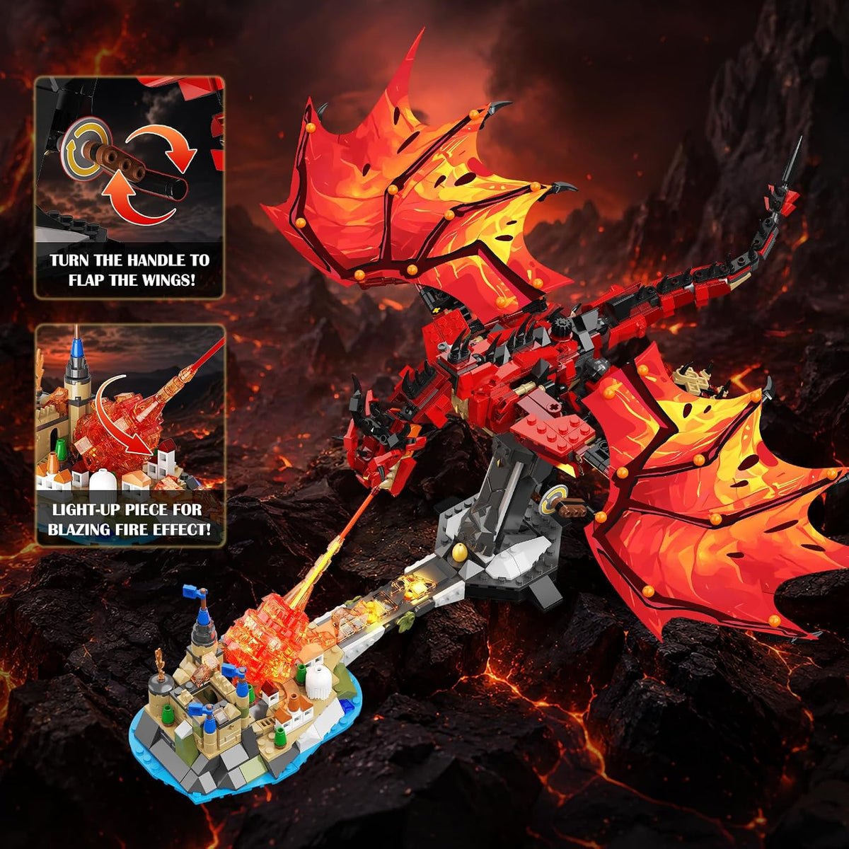 INSOON Mechanical Fire Dragon Building Set Toy with Light HG1110