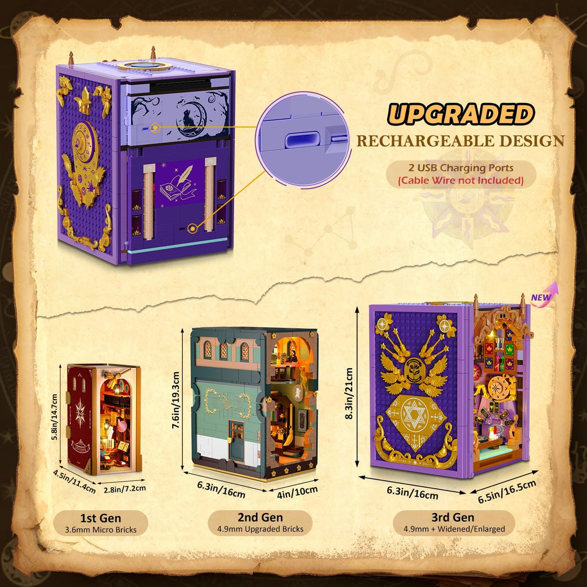 INSOON Upgraded Mystic Divination Book Nook Building Set with Rechargeable Lights SC9974