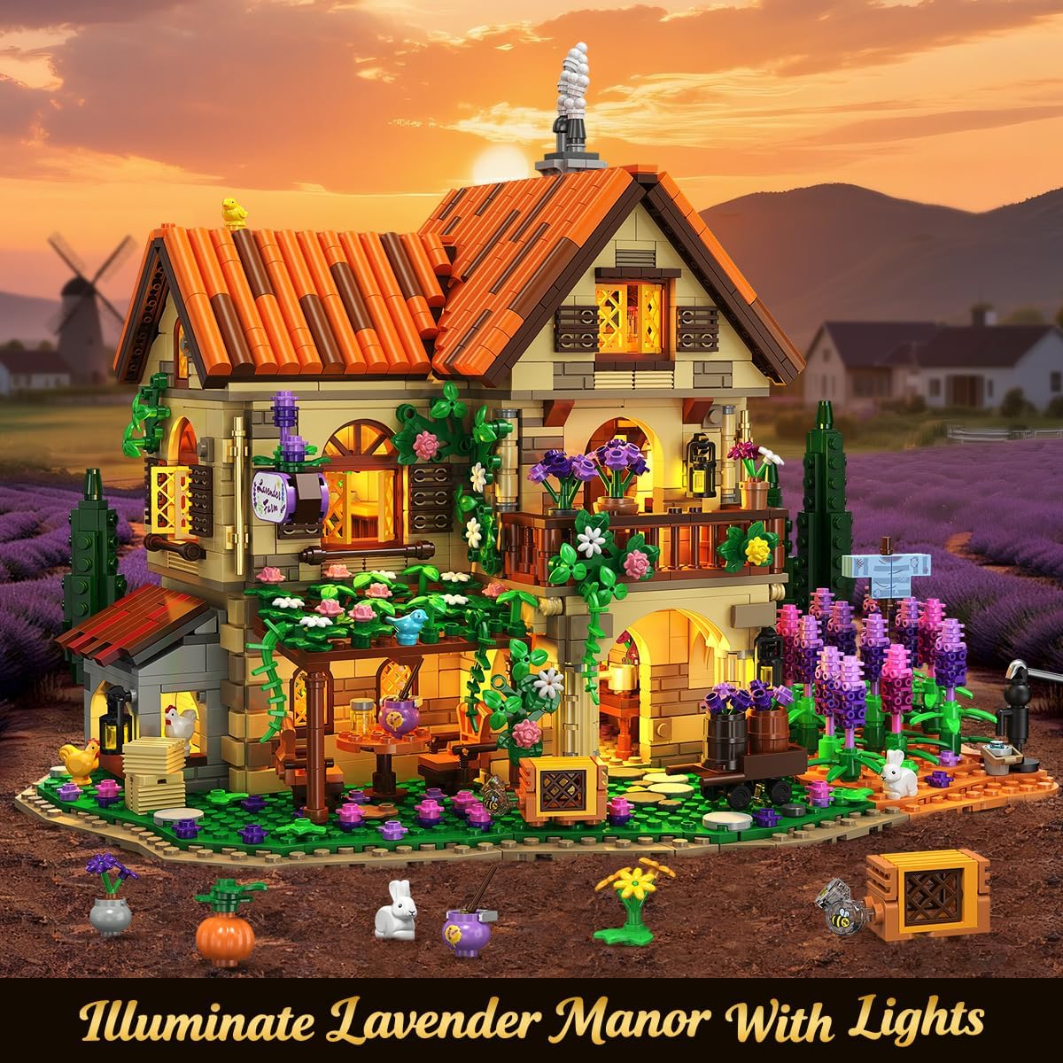 INSOON Lavender Manor House Building Set with Lights SC8847