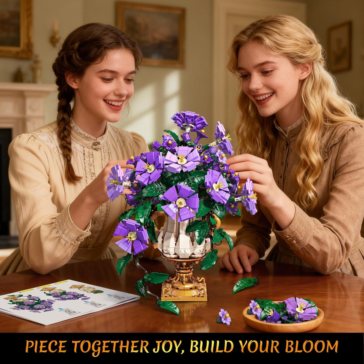 INSOON 2-in-1 Morning Glory Botanical Building Set with Vase SC8833