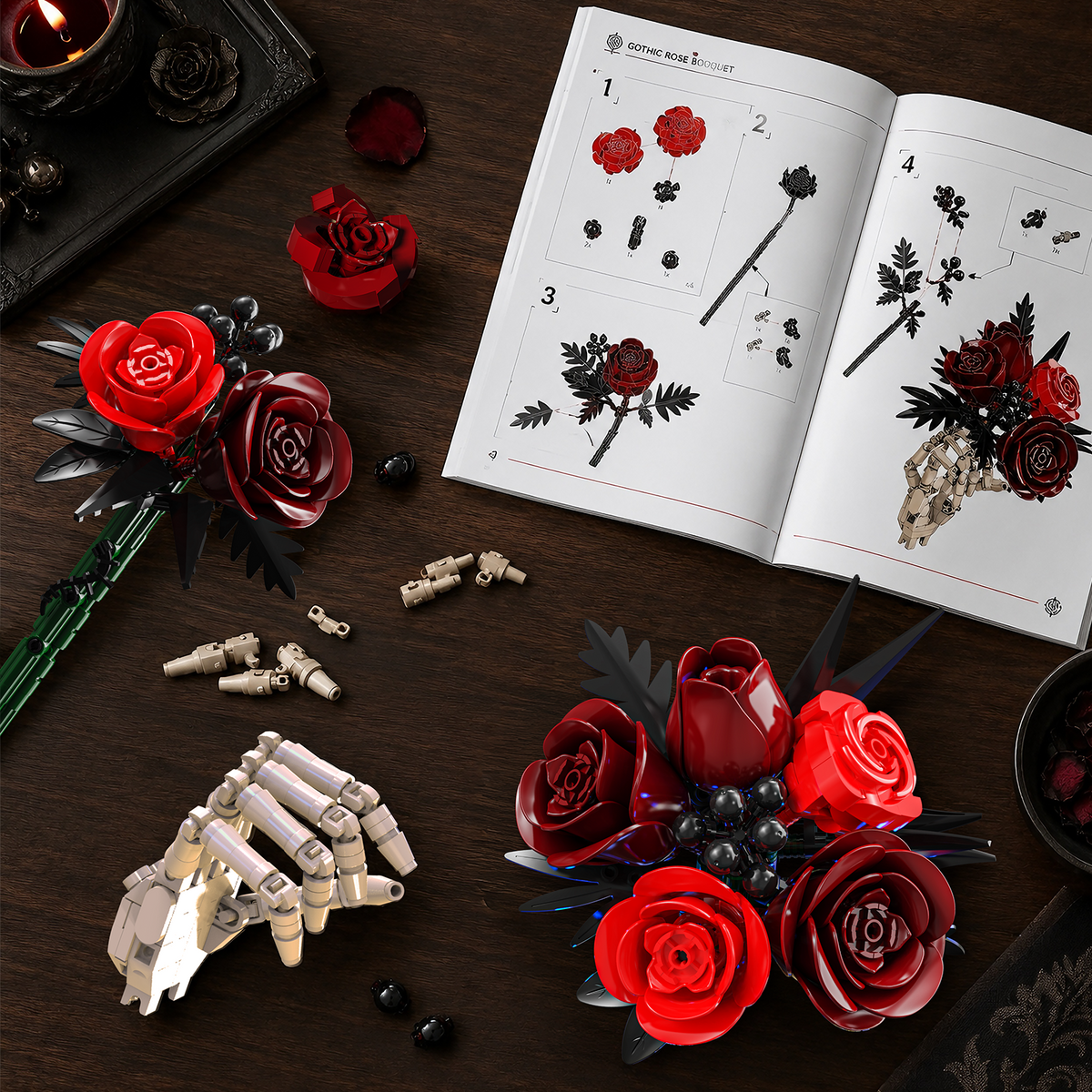 INSOON Gothic Skeleton Hand Rose Building Set with LED (774 PCS) SC8849
