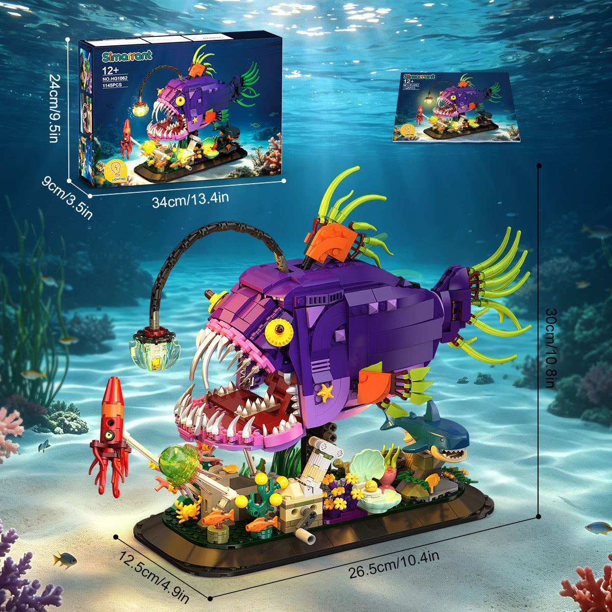 INSOON Mechanical Angler Fish Building Set with Lights HG1062