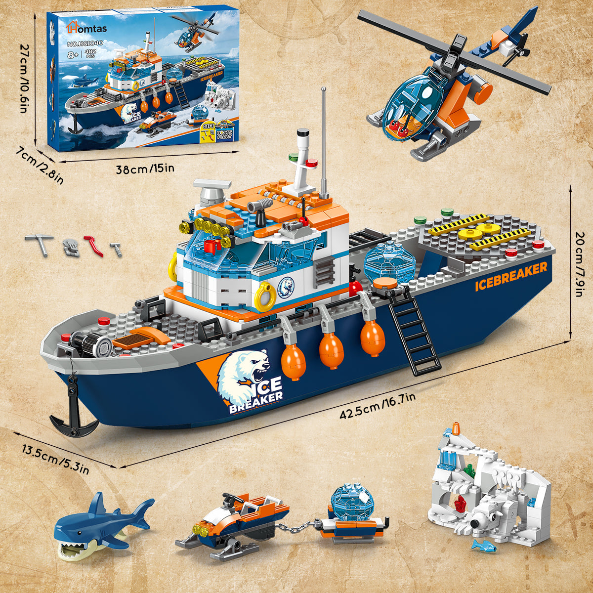 INSOON Arctic Icebreaker Ship Building Set with Helicopter (482 PCS) HG1040