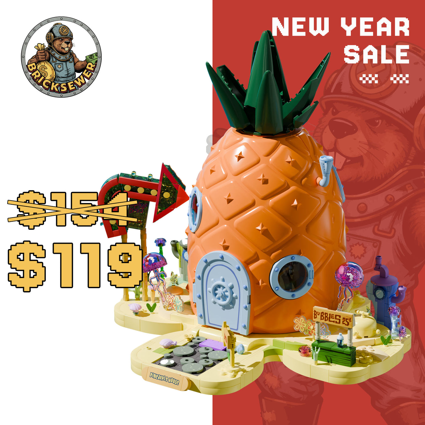 SpongeBob - Spongebob's Pineapple House(2,313-piece, 7 rooms, 18 inches high)