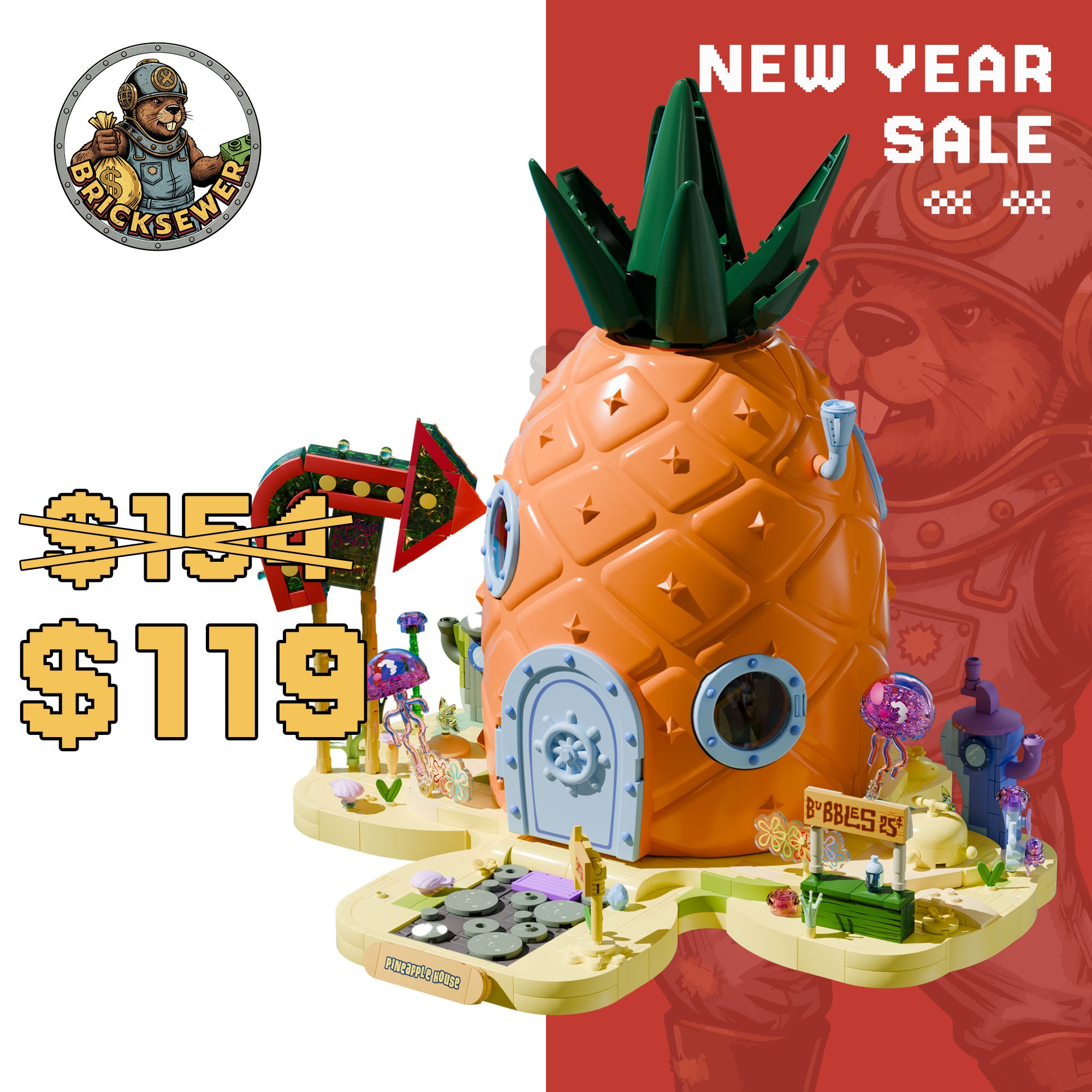 SpongeBob - Spongebob's Pineapple House(2,313-piece, 7 rooms, 18 inches high)