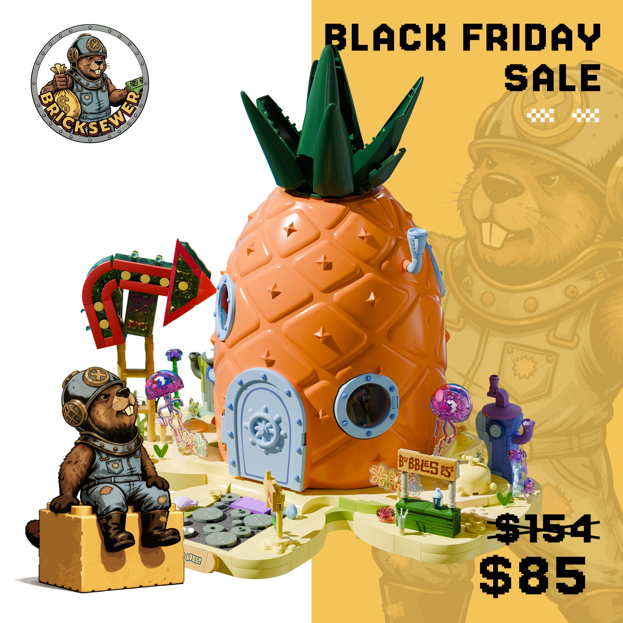 SpongeBob - Spongebob's Pineapple House(2,313-piece, 7 rooms, 18 inches high)