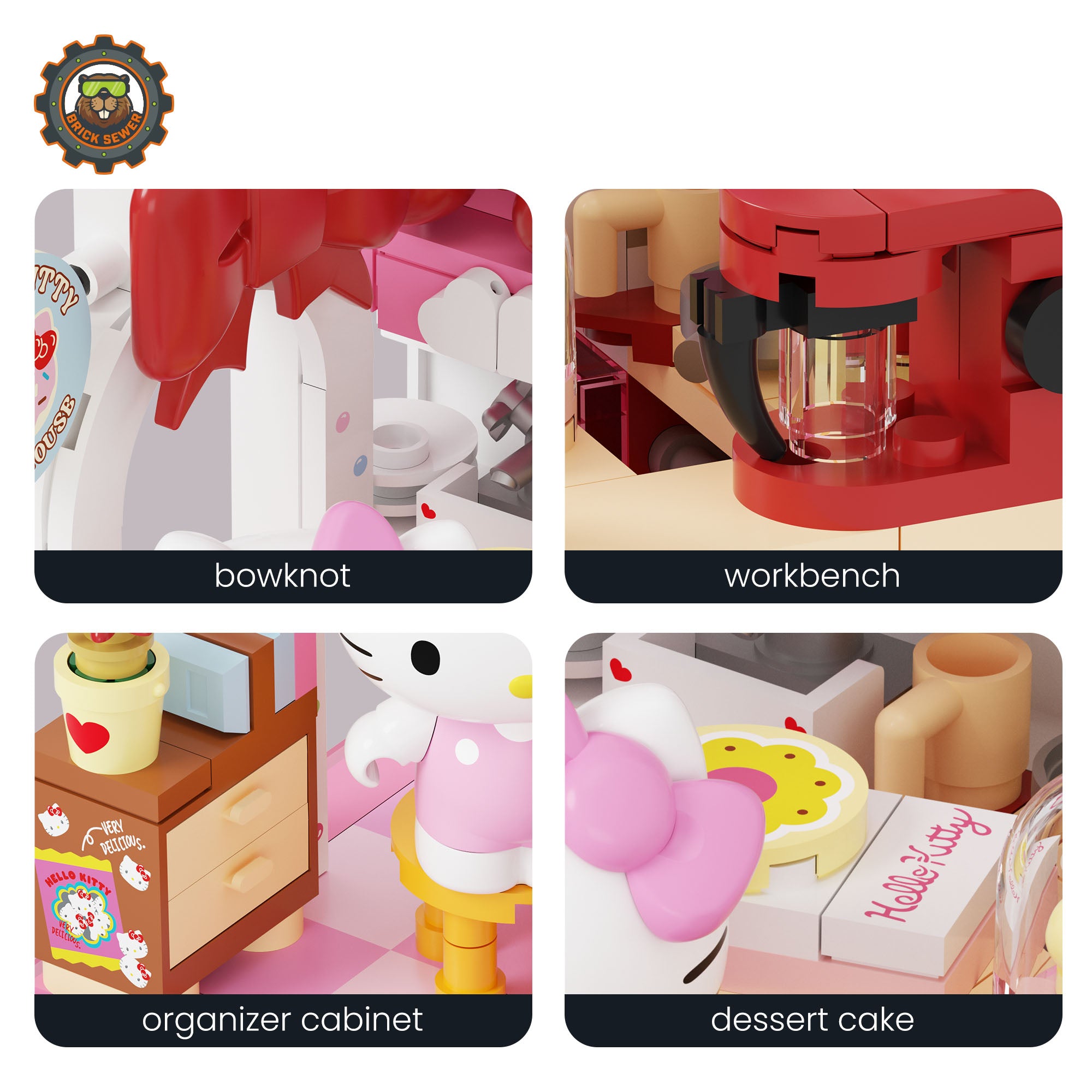 Sanrio Sweet Box – Hello Kitty Dessert Shop featuring bowknot, workbench, organizer cabinet, and dessert cake