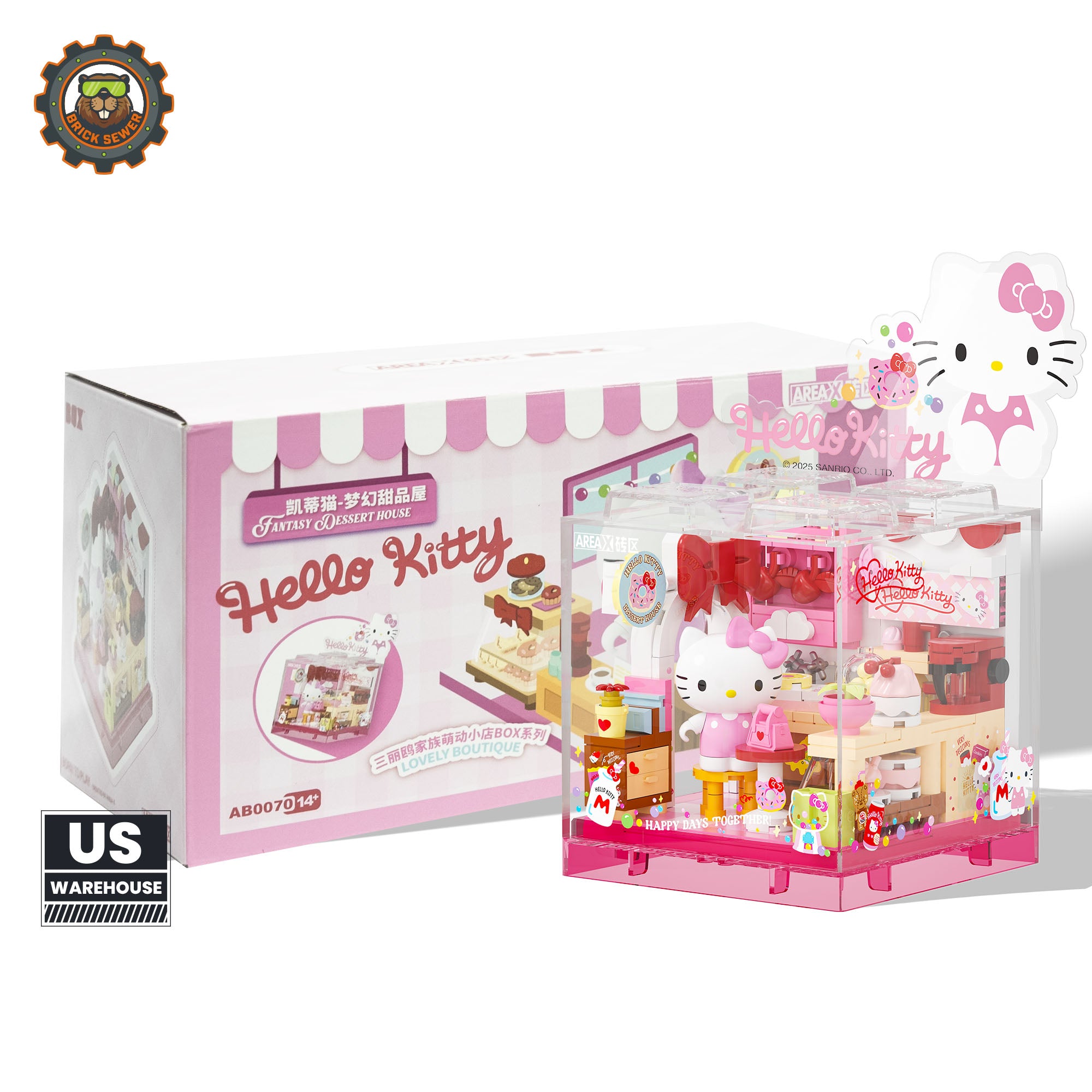 Sanrio Sweet Box – Hello Kitty Dessert Shop, a charming pink dessert display set with treats and playful decor.