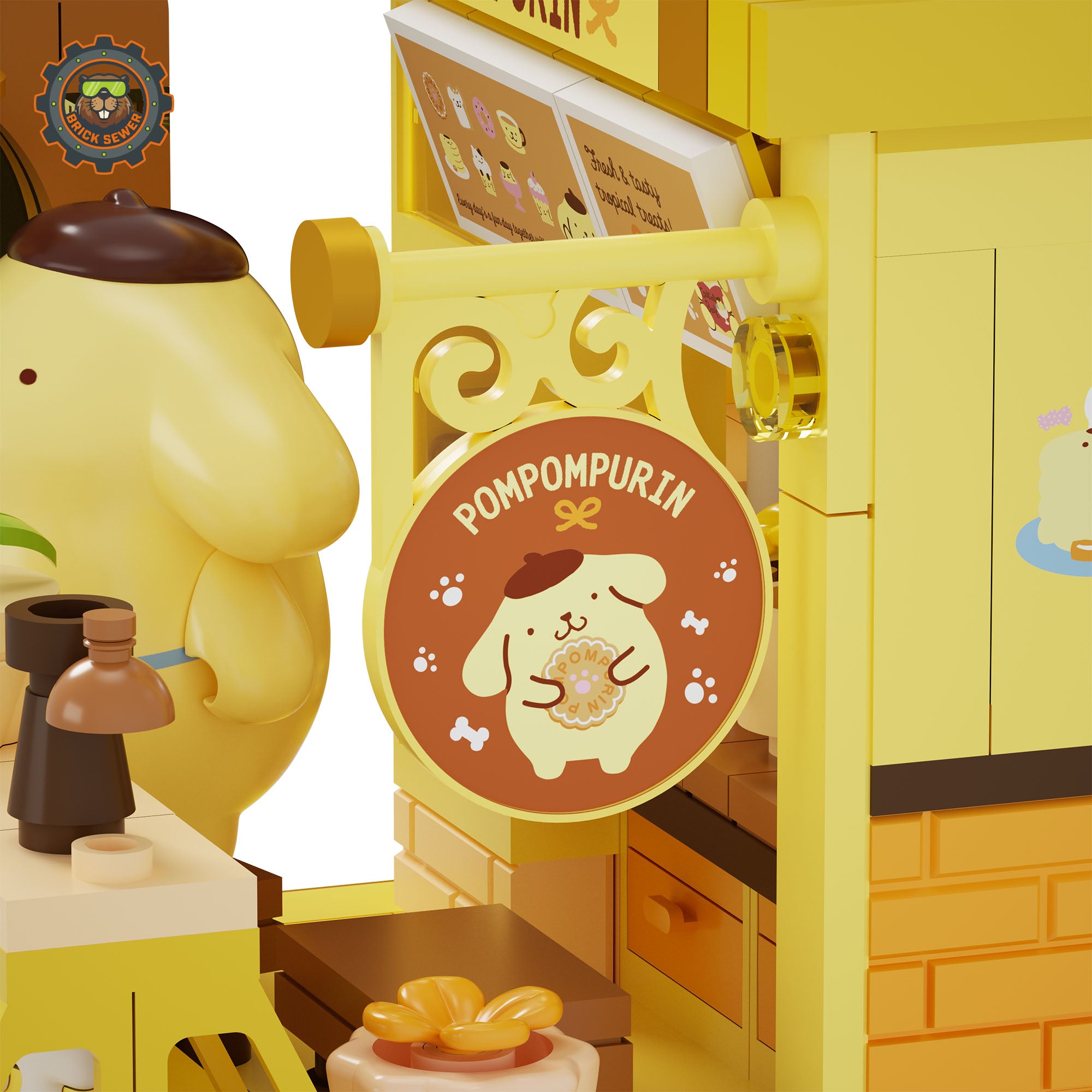 Sanrio Sweet Box – Pompompurin’s Cake Shop sign with Pompompurin character and bakery details.