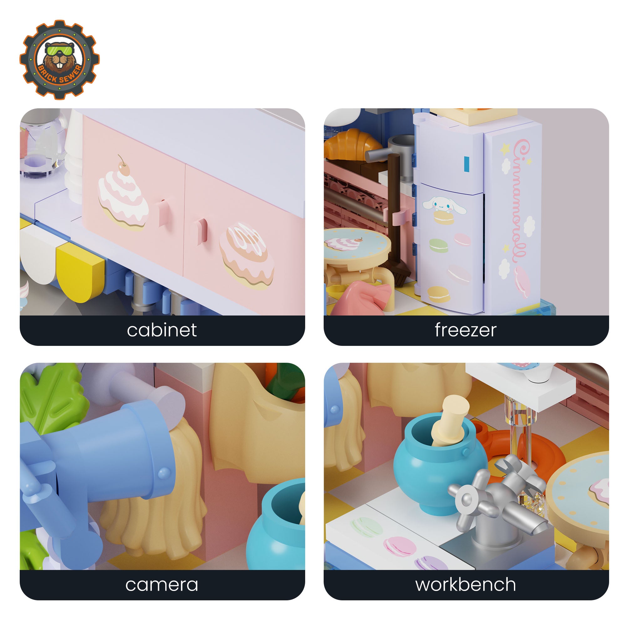 Image of Sanrio Sweet Box – Cinnamoroll’s Bakery Corner featuring cabinet, freezer, camera, and workbench.