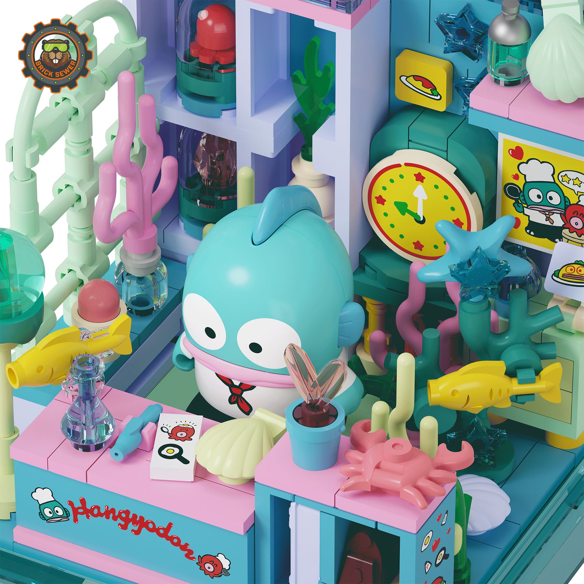 Sanrio Sweet Box – Hangyodon’s Seafood Diner featuring vibrant marine decor and Hangyodon character.