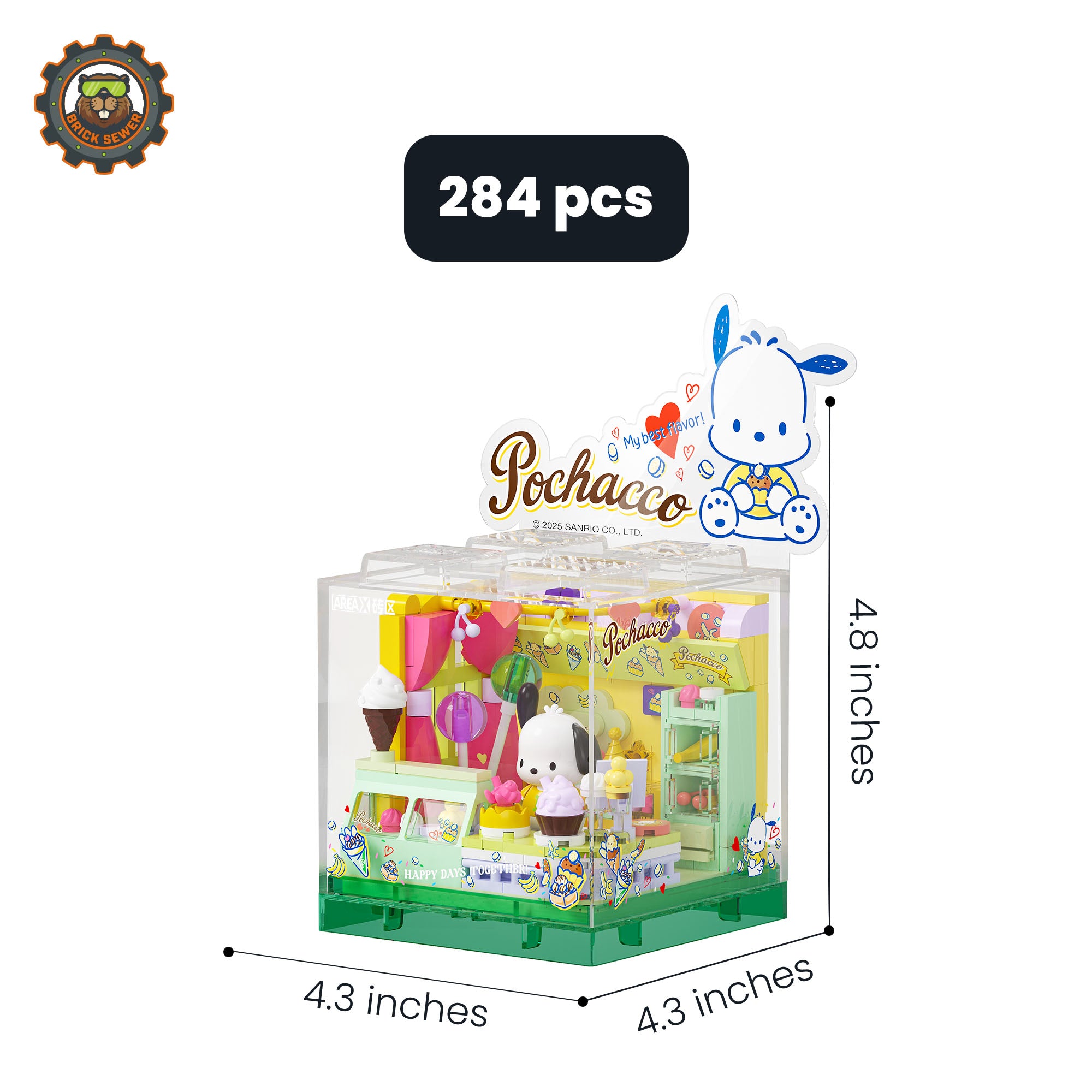 Sanrio Sweet Box – Pochacco’s Ice Cream Stand with 284 pcs, featuring colorful ice cream setup and Pochacco character.