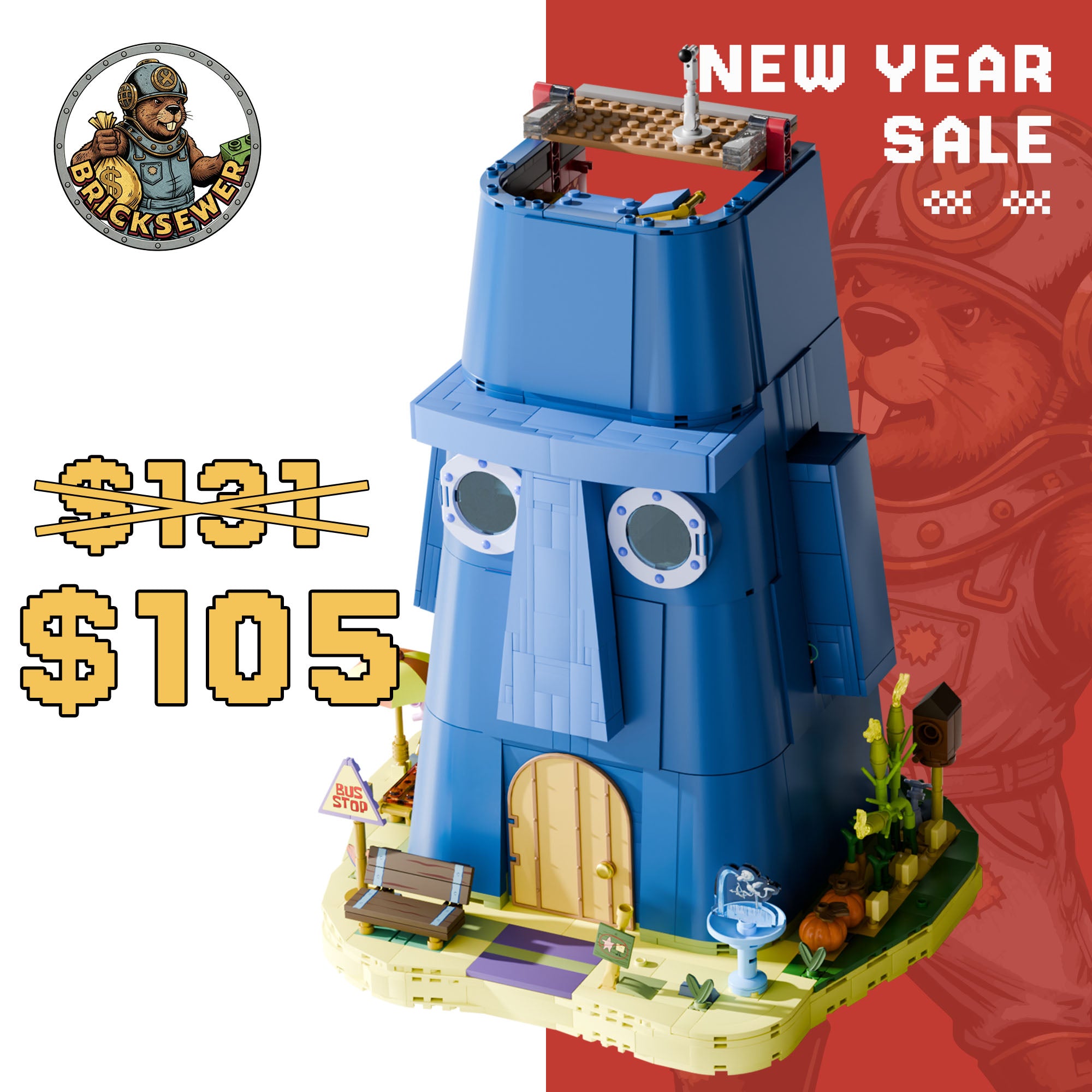 SpongeBob - Squidward’s Stone House (1,577-piece, 5 rooms, 13 inches high)