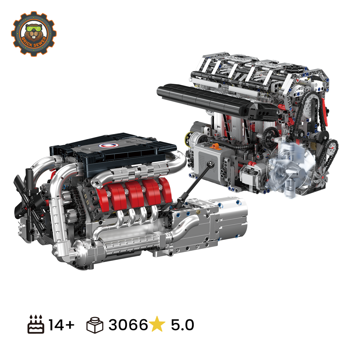 MouldKing V8 Engine Gearbox + Motorised L4 Engine FD26-ENG-BUNDLE