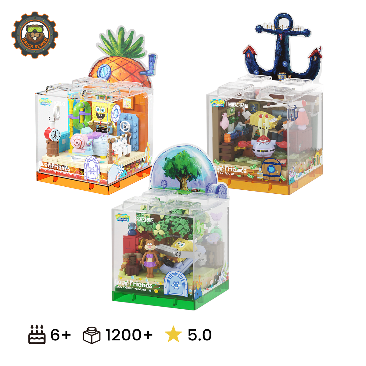 AreaX SpongeBob Bikini Bottom Neighbors 3-House Set (Pineapple + Mr. Krabs + Treedome)