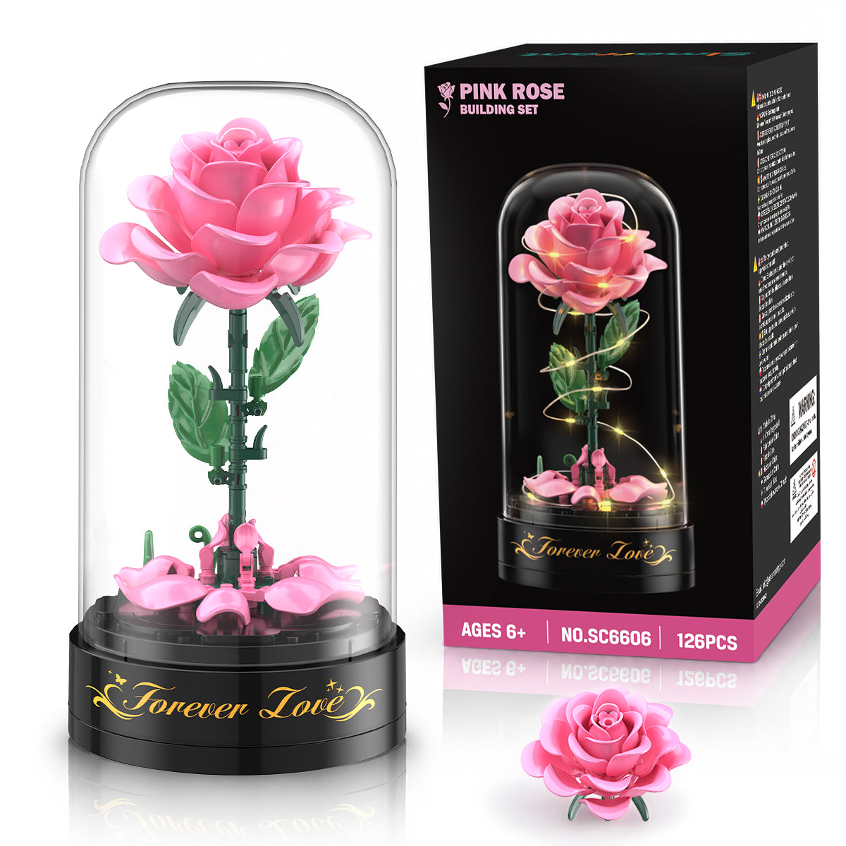 INSOON Rose Flower Building Set with Music Box and Display Dome SC6606