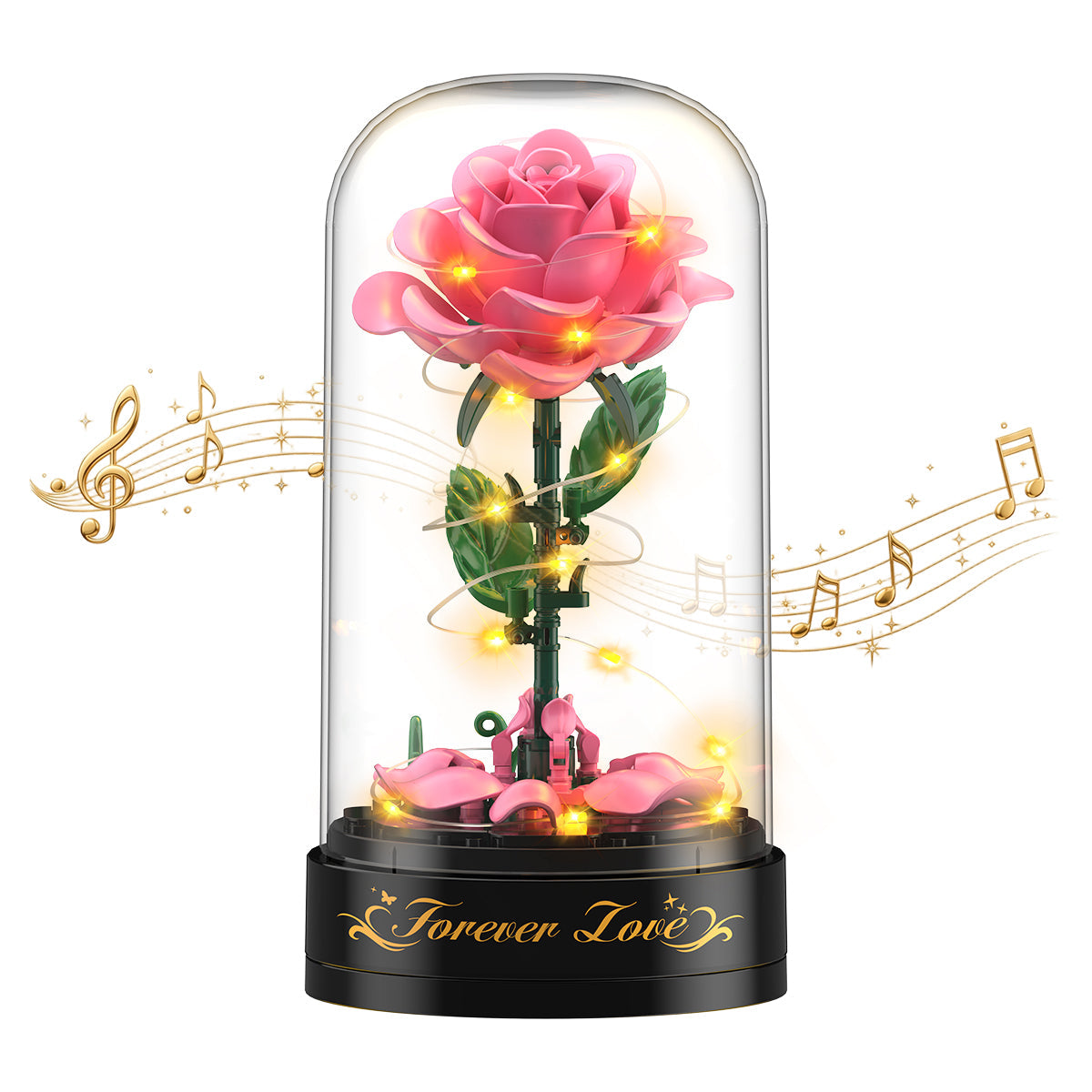INSOON Rose Flower Building Set with Music Box and Display Dome SC6606