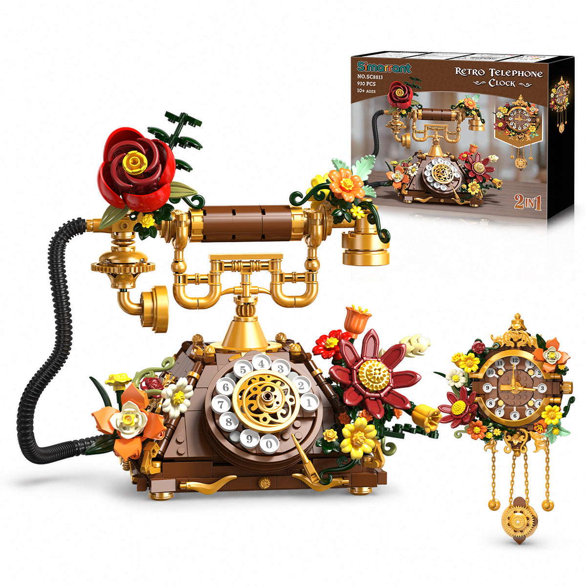 INSOON 2-in-1 Retro Telephone & Wall Clock Building Set (930 PCS) SC8813
