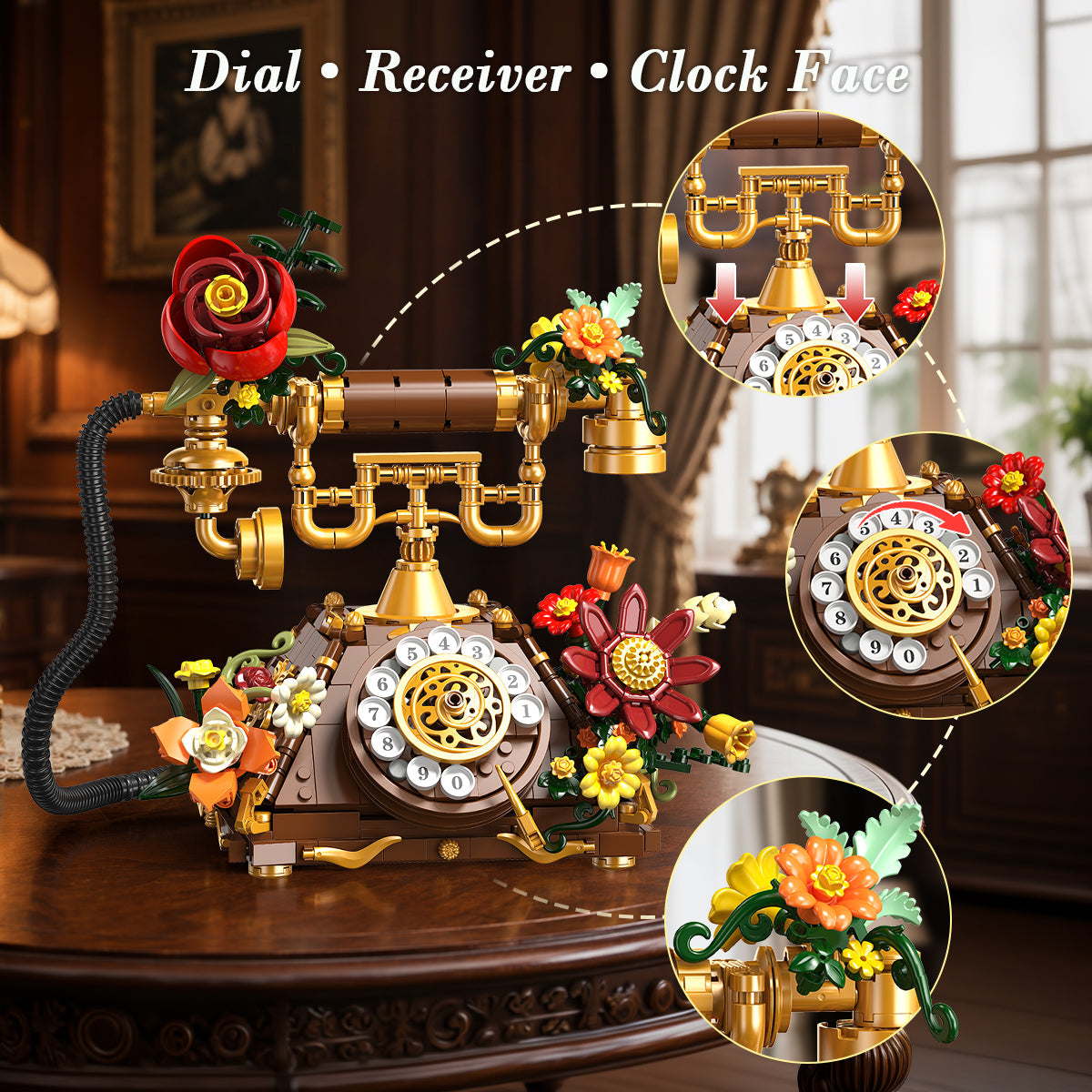 INSOON 2-in-1 Retro Telephone & Wall Clock Building Set (930 PCS) SC8813