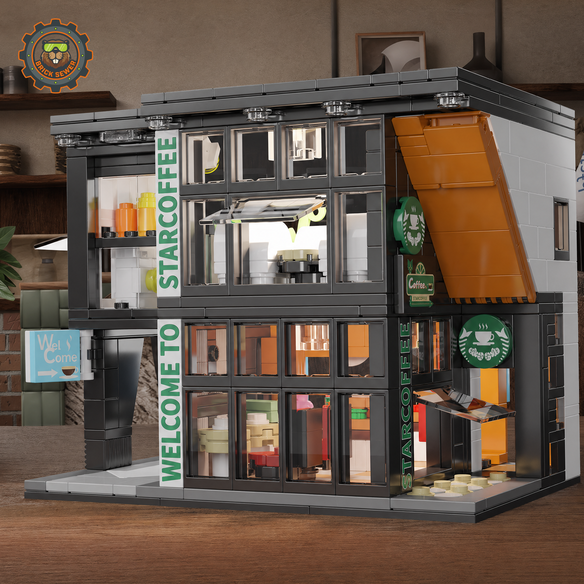 Modern Coffee Shop Building Set with Lights (581pcs)