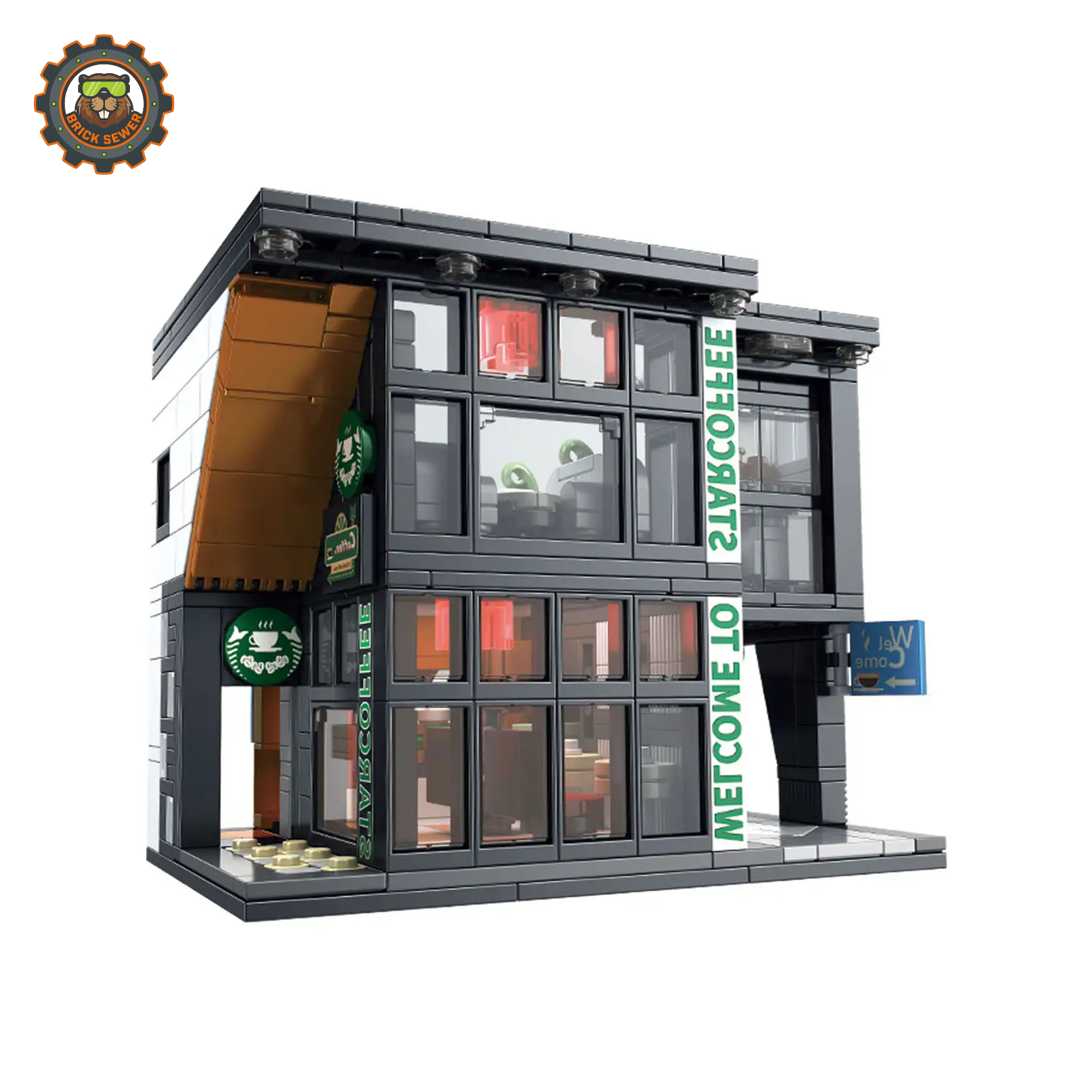 Modern Coffee Shop Building Set with Lights (581pcs)