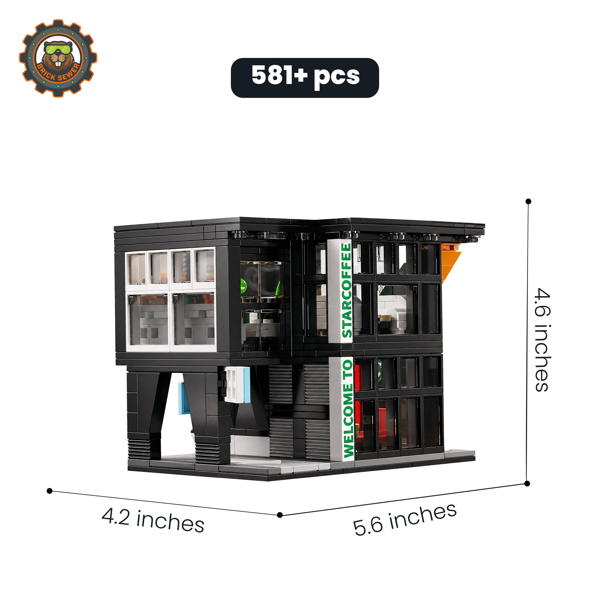 Modern Coffee Shop Building Set with Lights (581pcs)