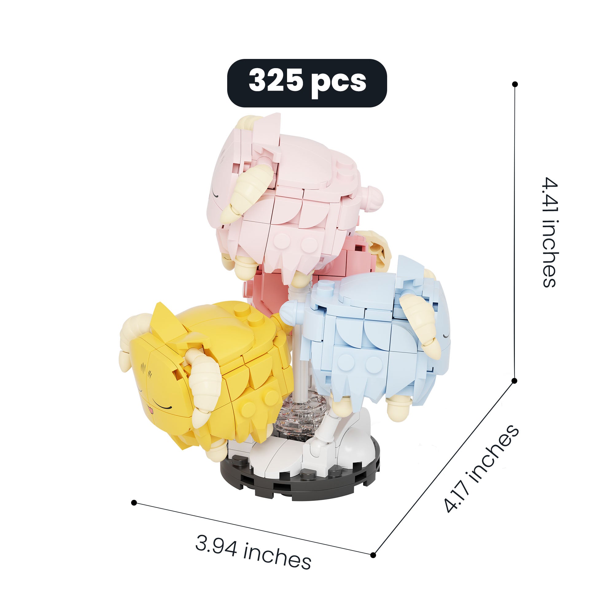 Yu-Gi-Oh! Low-Level Monster Series – Scapegoat buildable trio of pastel sheep on light-up pedestal, 325 pcs.