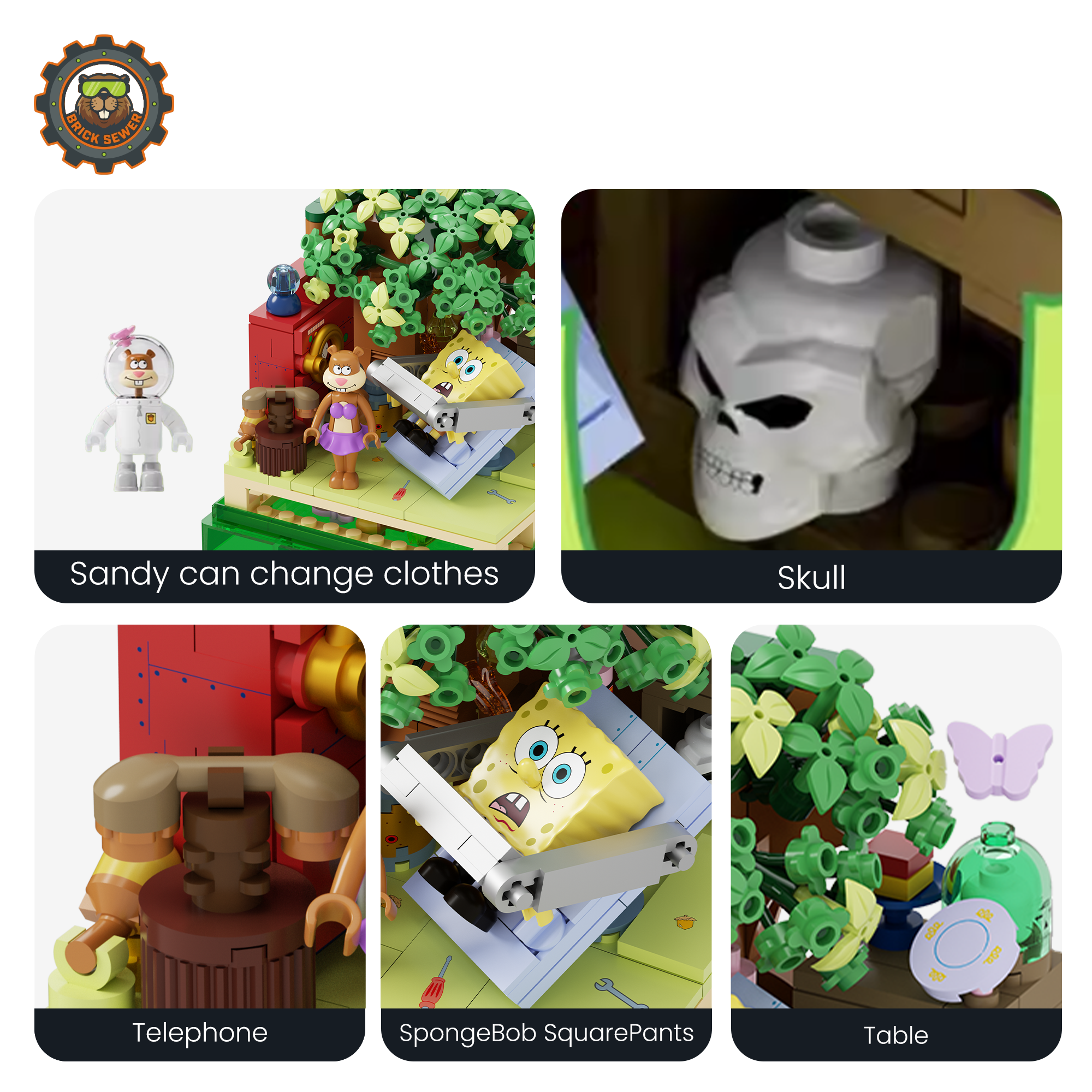 SpongeBob XBOX Treehouse featuring Sandy, SpongeBob, and hidden props in a colorful treehouse setting.