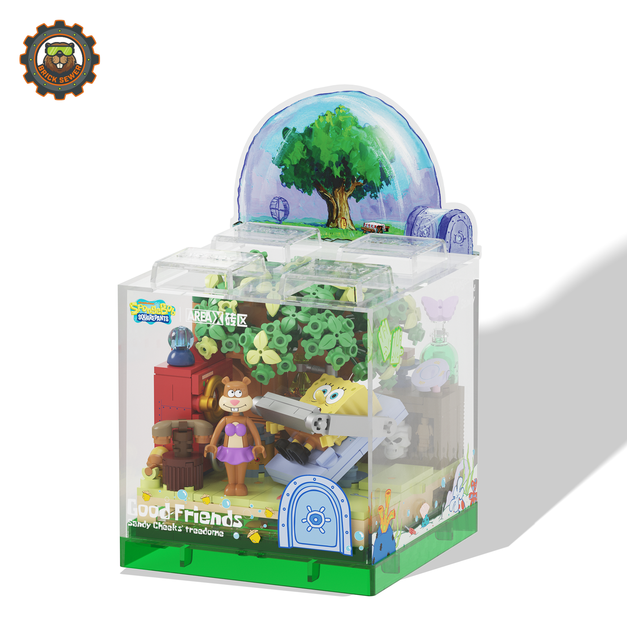 SpongeBob XBOX Treehouse featuring Sandy and SpongeBob inside a detailed treetop retreat.