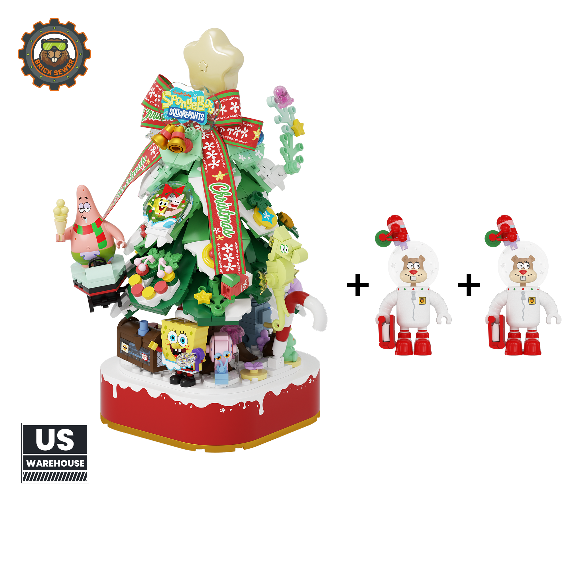 SpongeBob Christmas Tree + 2 Sandy Christmas Ornament