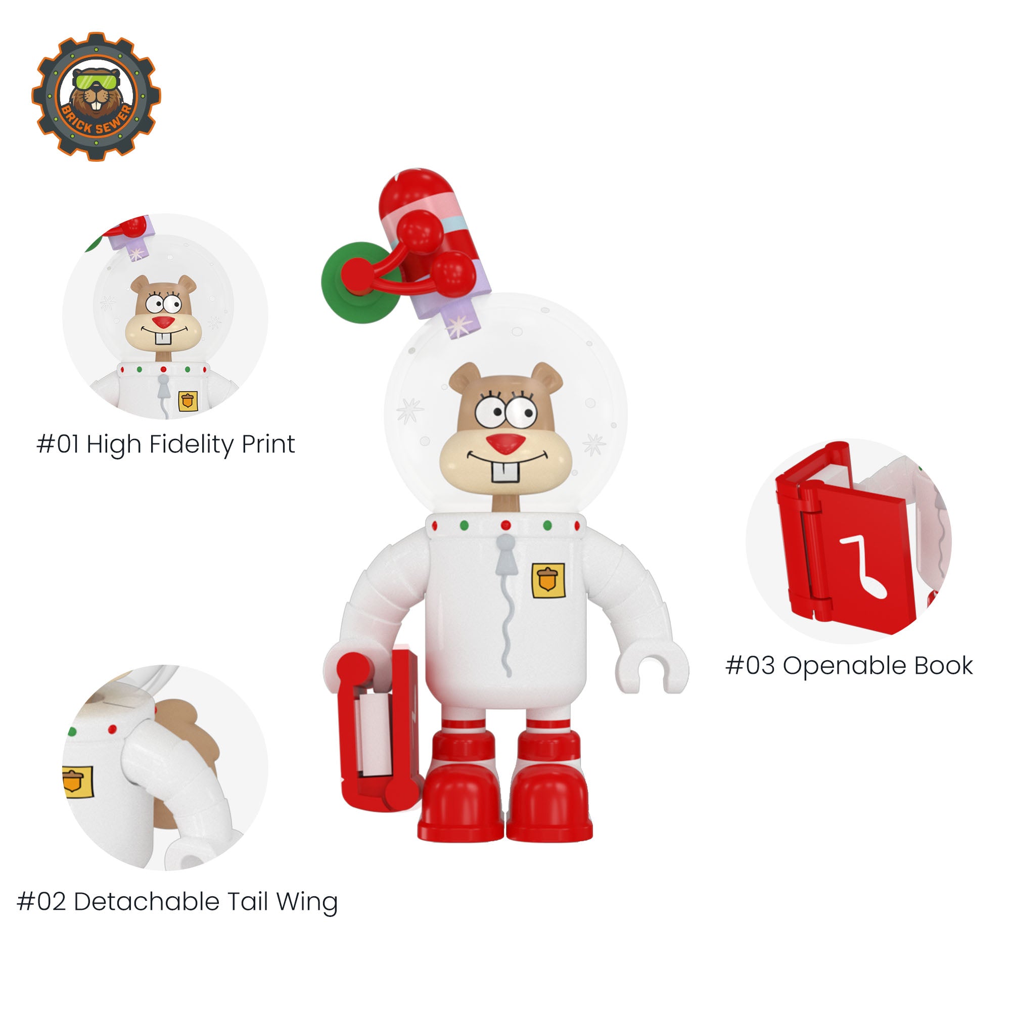 SpongeBob – Sandy – Christmas Ornament featuring festive gear, detachable tail wing, and openable book for holiday cheer.