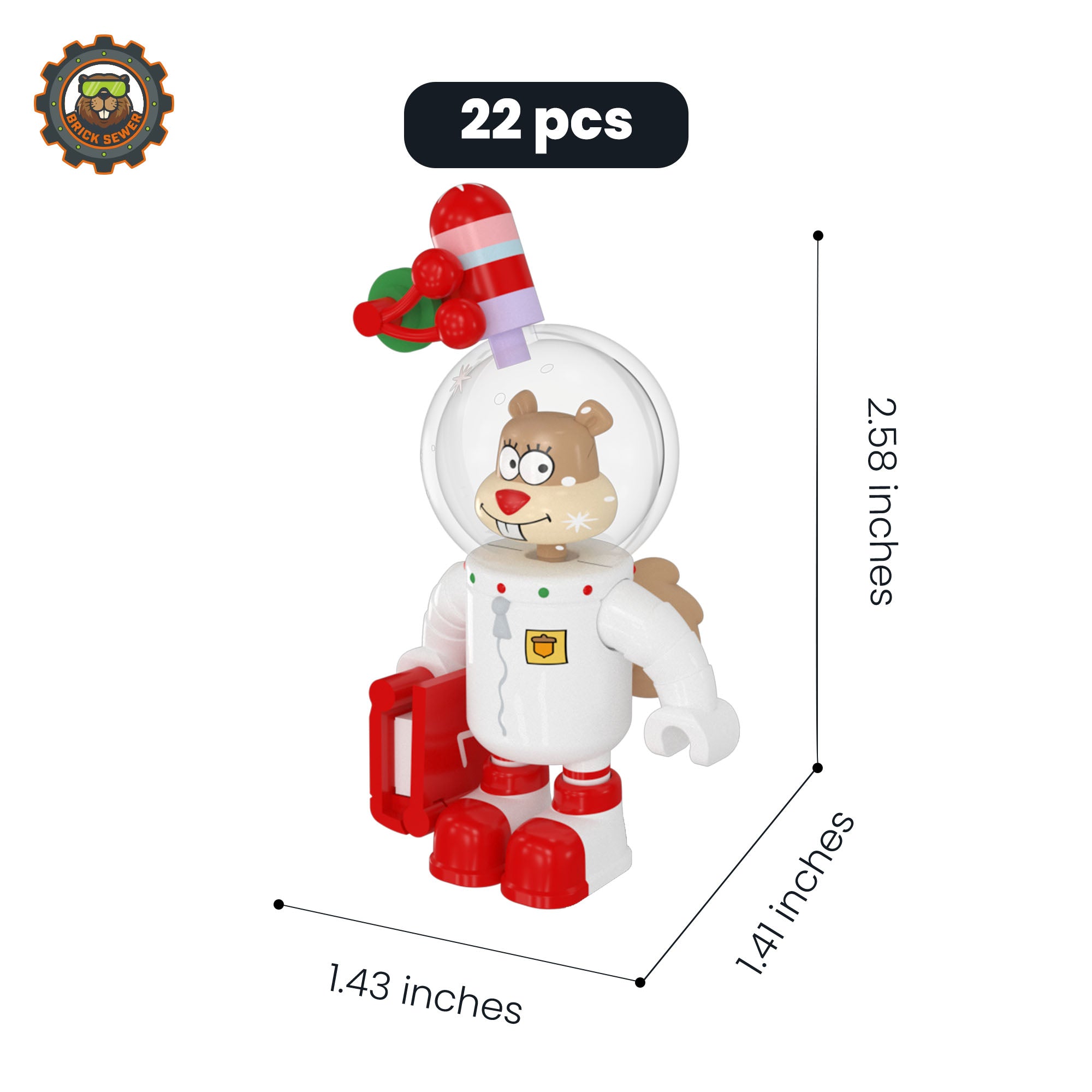SpongeBob – Sandy – Christmas Ornament featuring Sandy Cheeks in festive gear, 22 pcs, 2.58 inches tall.