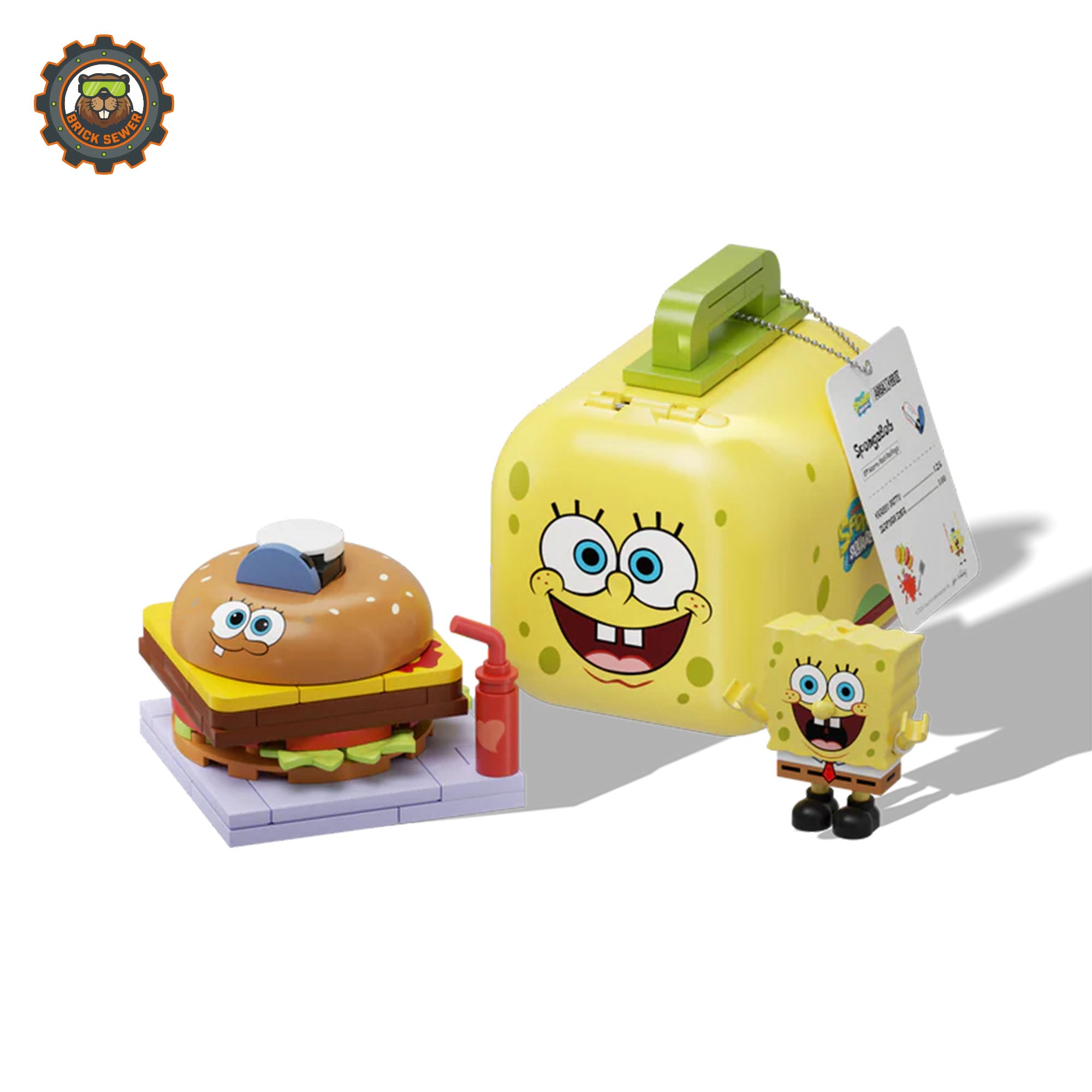 SpongeBob – Food Rush Blind Box（random 6 out of 7, non-repeating） with burger and mini SpongeBob figure.