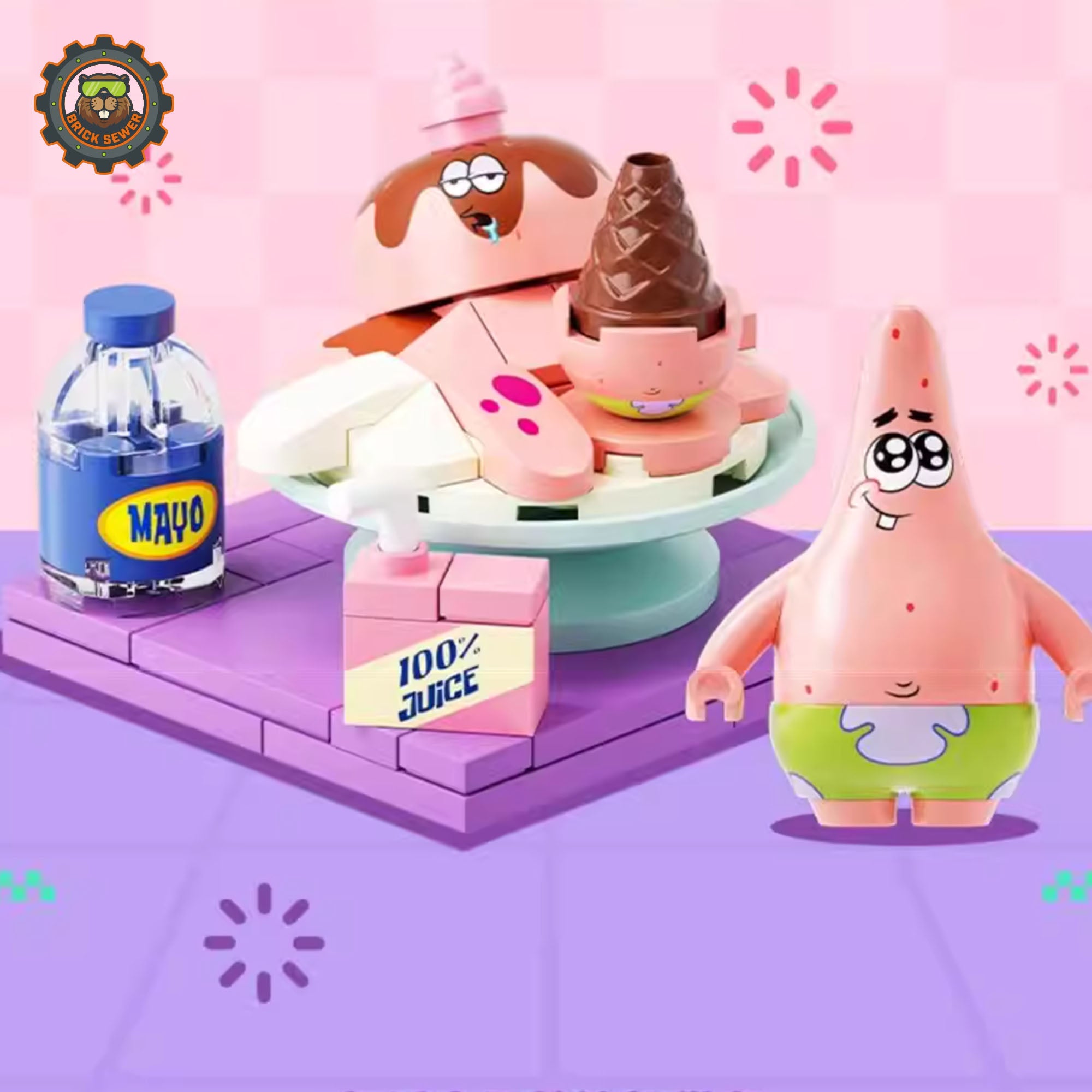 SpongeBob – Food Rush Blind Box（random 6 out of 7, non-repeating） featuring food-themed Patrick figure and accessories.