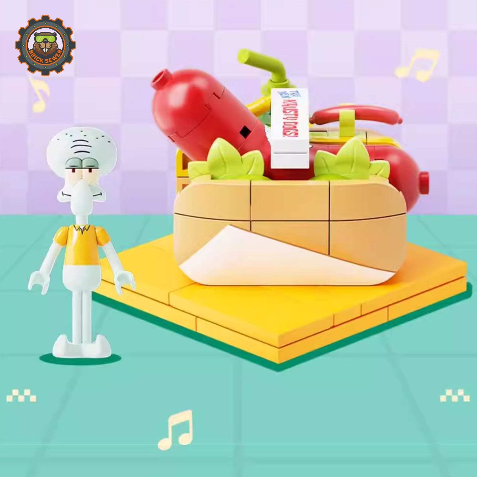 SpongeBob – Food Rush Blind Box（random 6 out of 7, non-repeating） featuring Squidward and food-themed figures.
