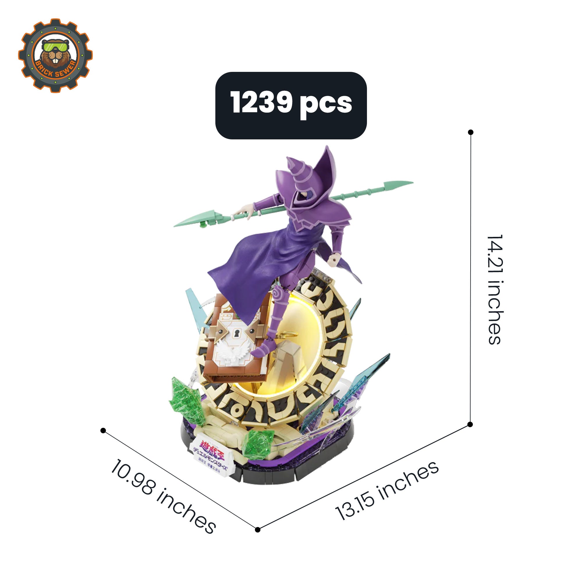 Yu-Gi-Oh Dark Magician - Last Stock Version model with intricate design, measuring 14.21 inches tall and 13.15 inches wide.