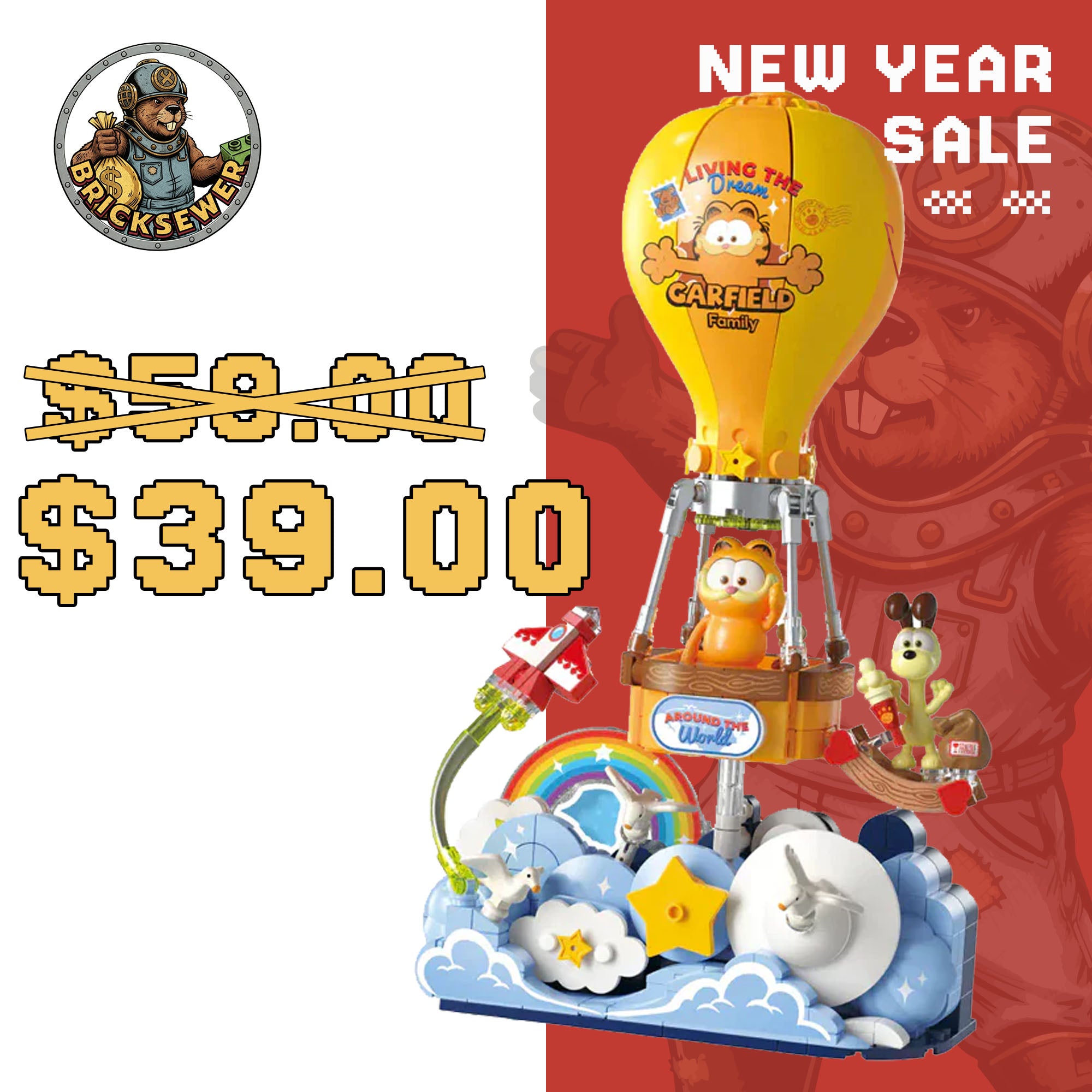 Feimibox S44074 Garfield Travel Round The World FANCY Hot Air Balloon Movie