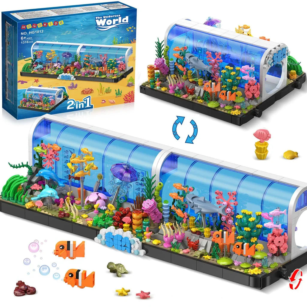 INSOON Aquarium Building Set - 2 Styles Oceanarium with Pivoting Fish Tank HG1012